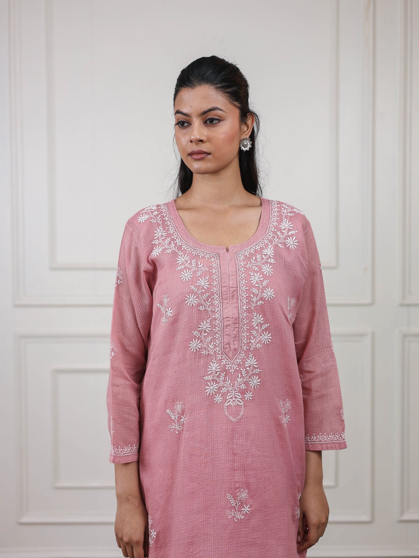 Kota Doria Long Chikankari Kurti