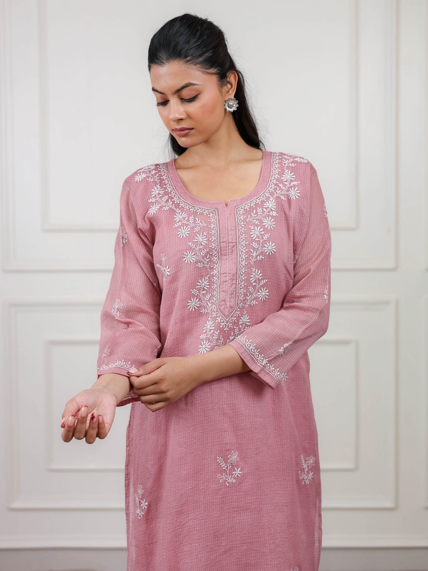 Kota Doria Long Chikankari Kurti