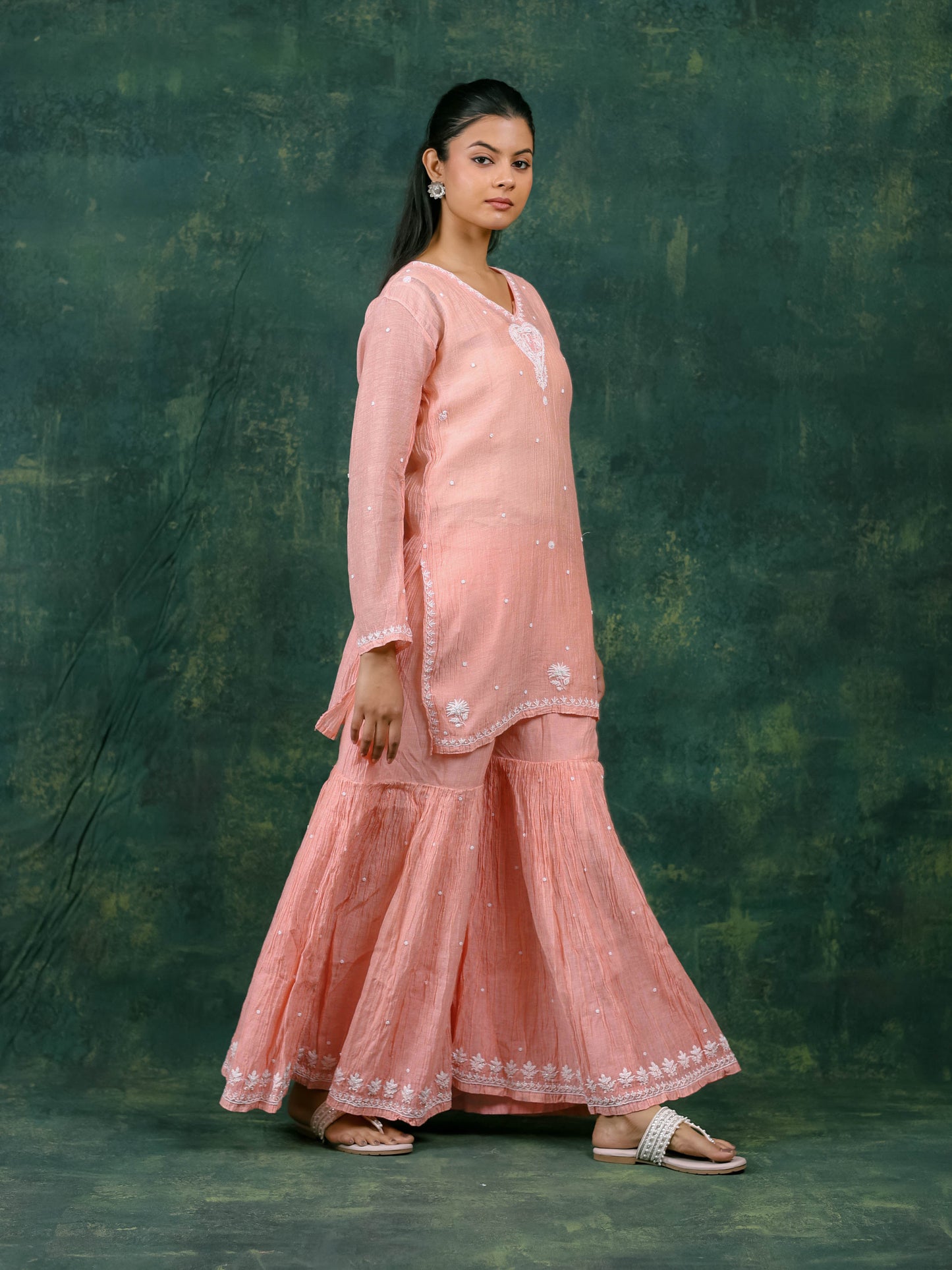 Mal Chanderi Chikankari Gharara