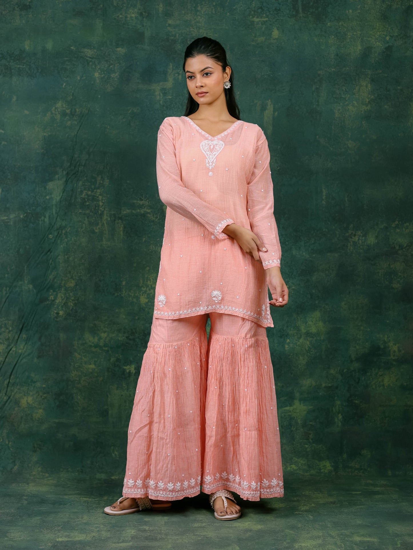Mal Chanderi Chikankari Gharara