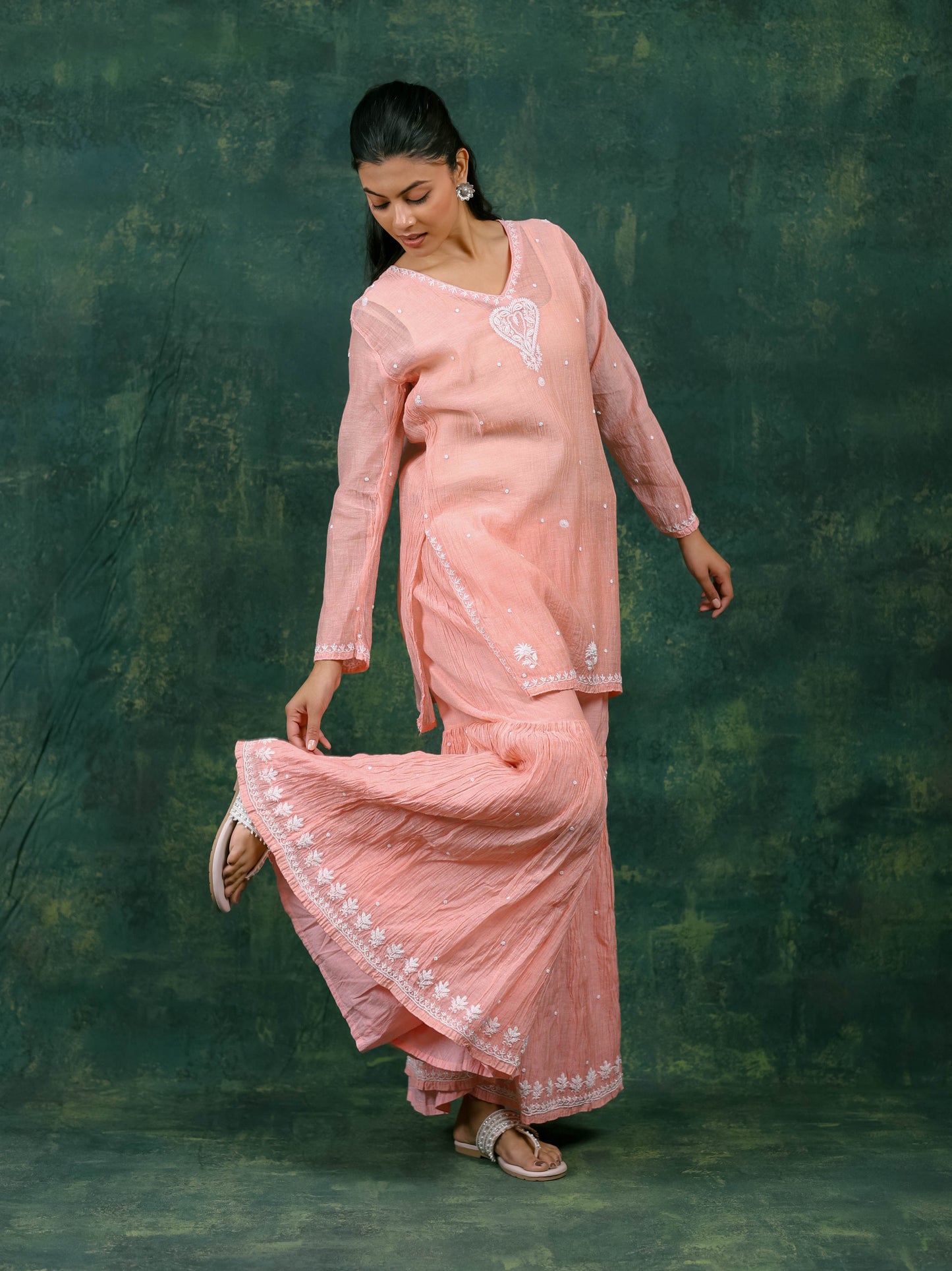 Mal Chanderi Chikankari Gharara
