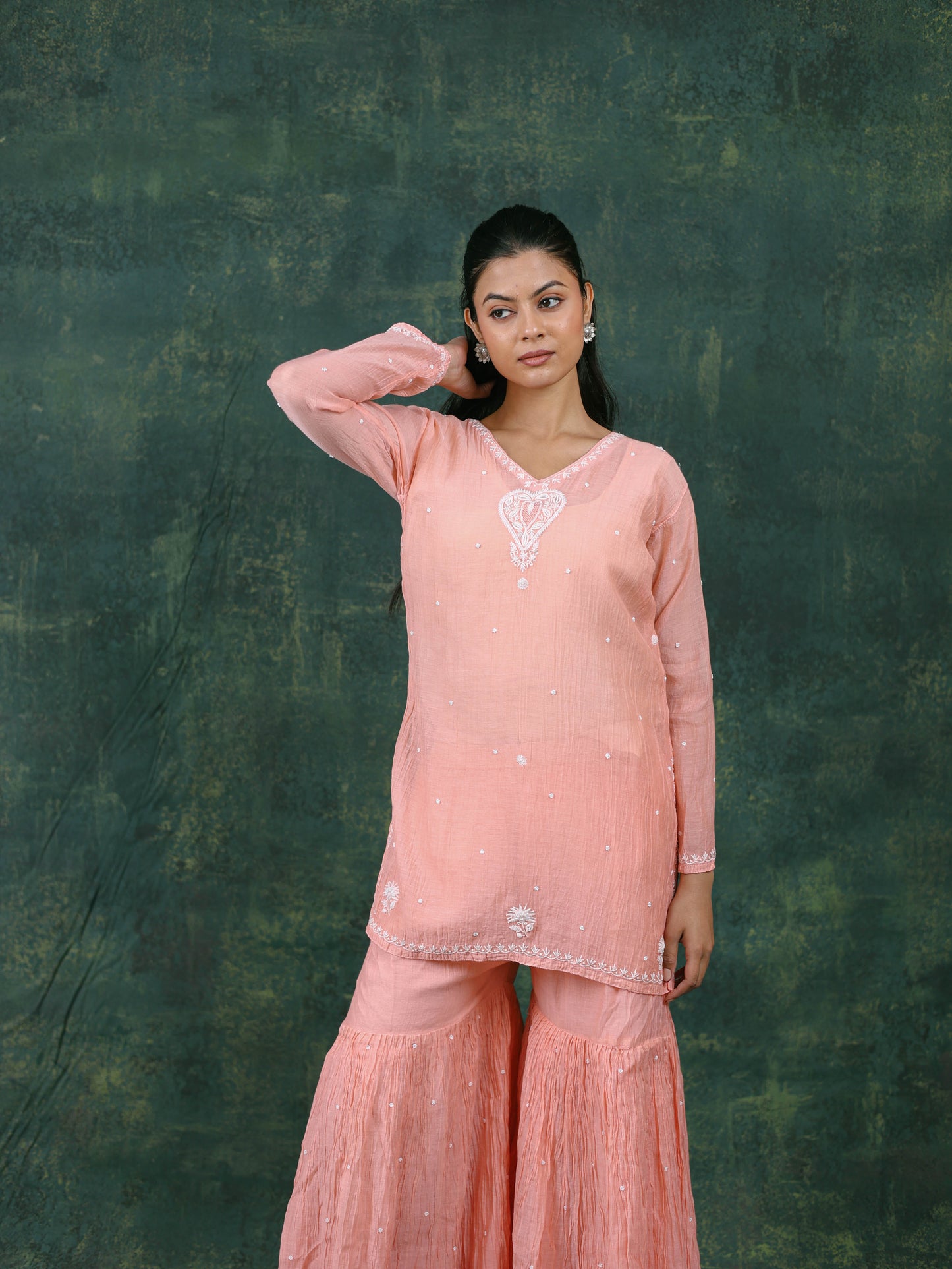 Mal Chanderi Chikankari Gharara