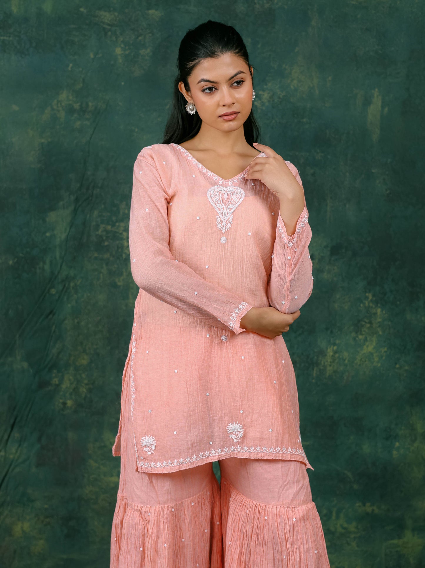 Mal Chanderi Chikankari Gharara