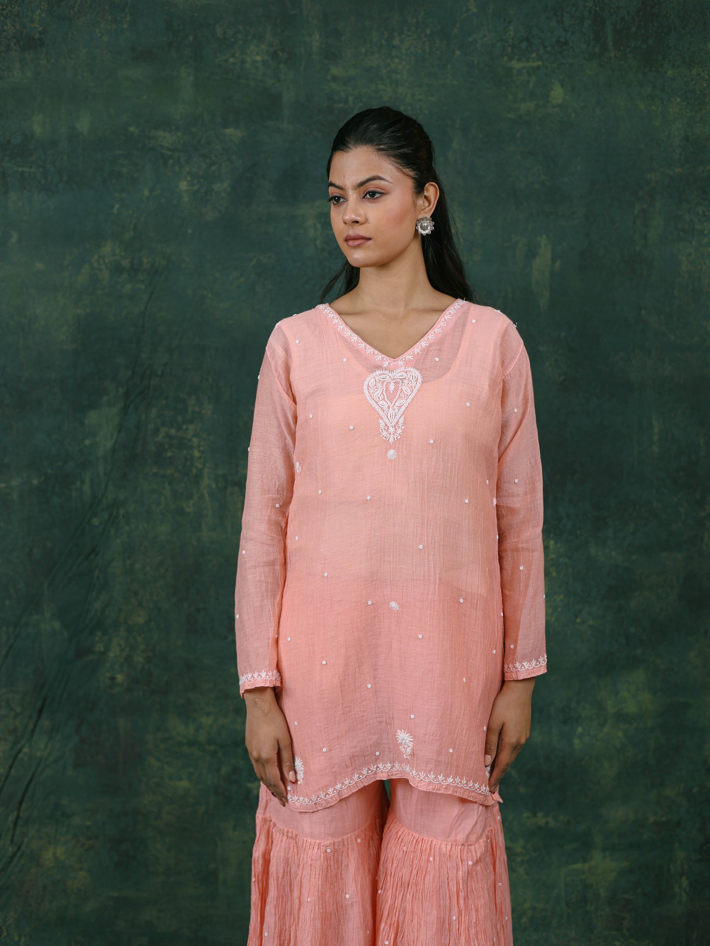 Mal Chanderi Chikankari Gharara