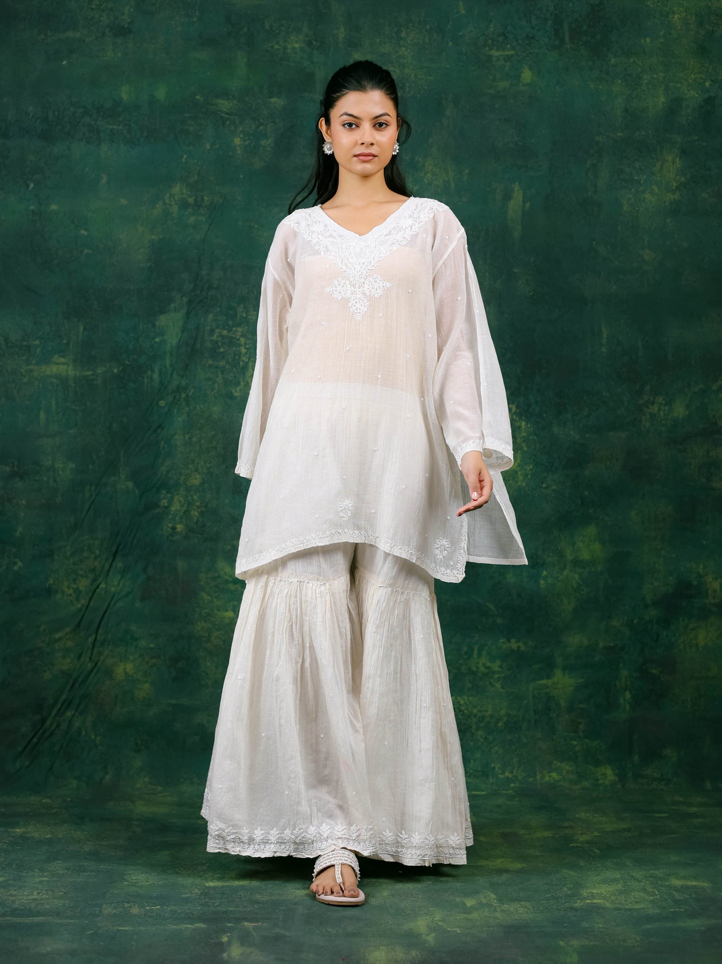 Mal Chanderi Chikankari Gharara