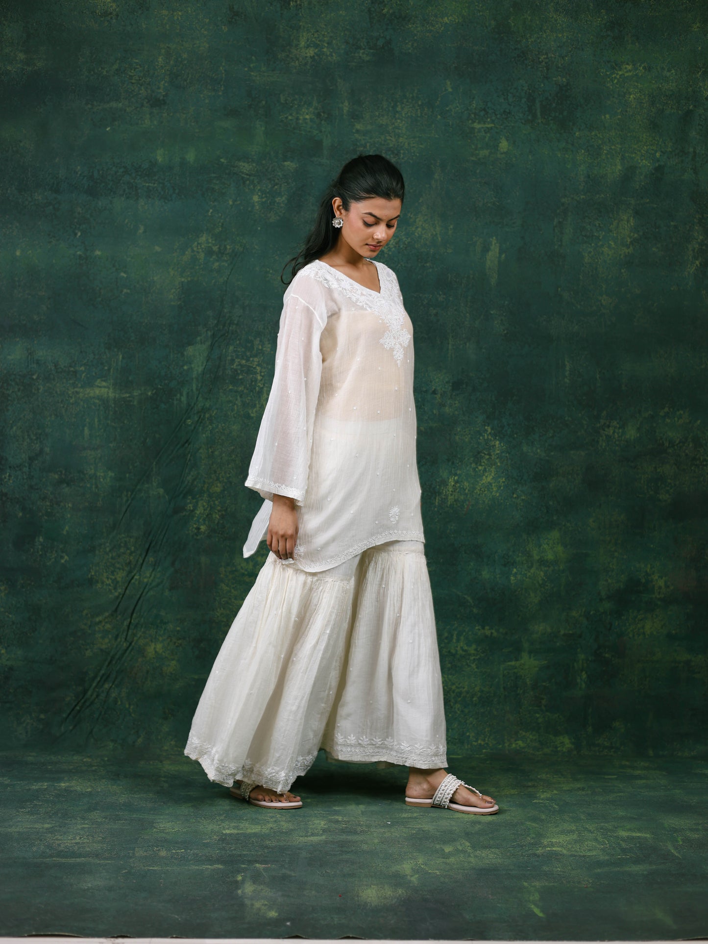 Mal Chanderi Chikankari Gharara