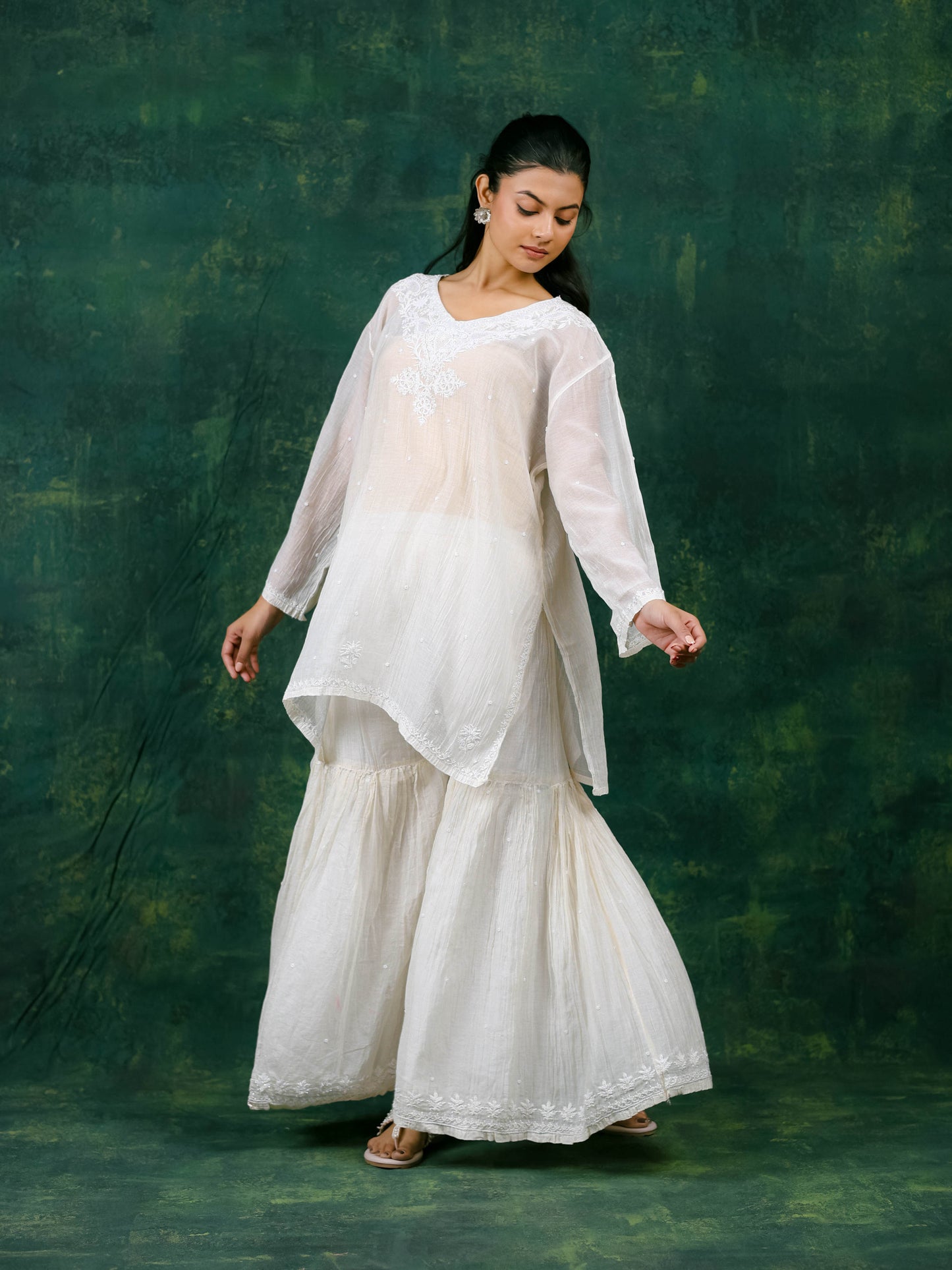 Mal Chanderi Chikankari Gharara