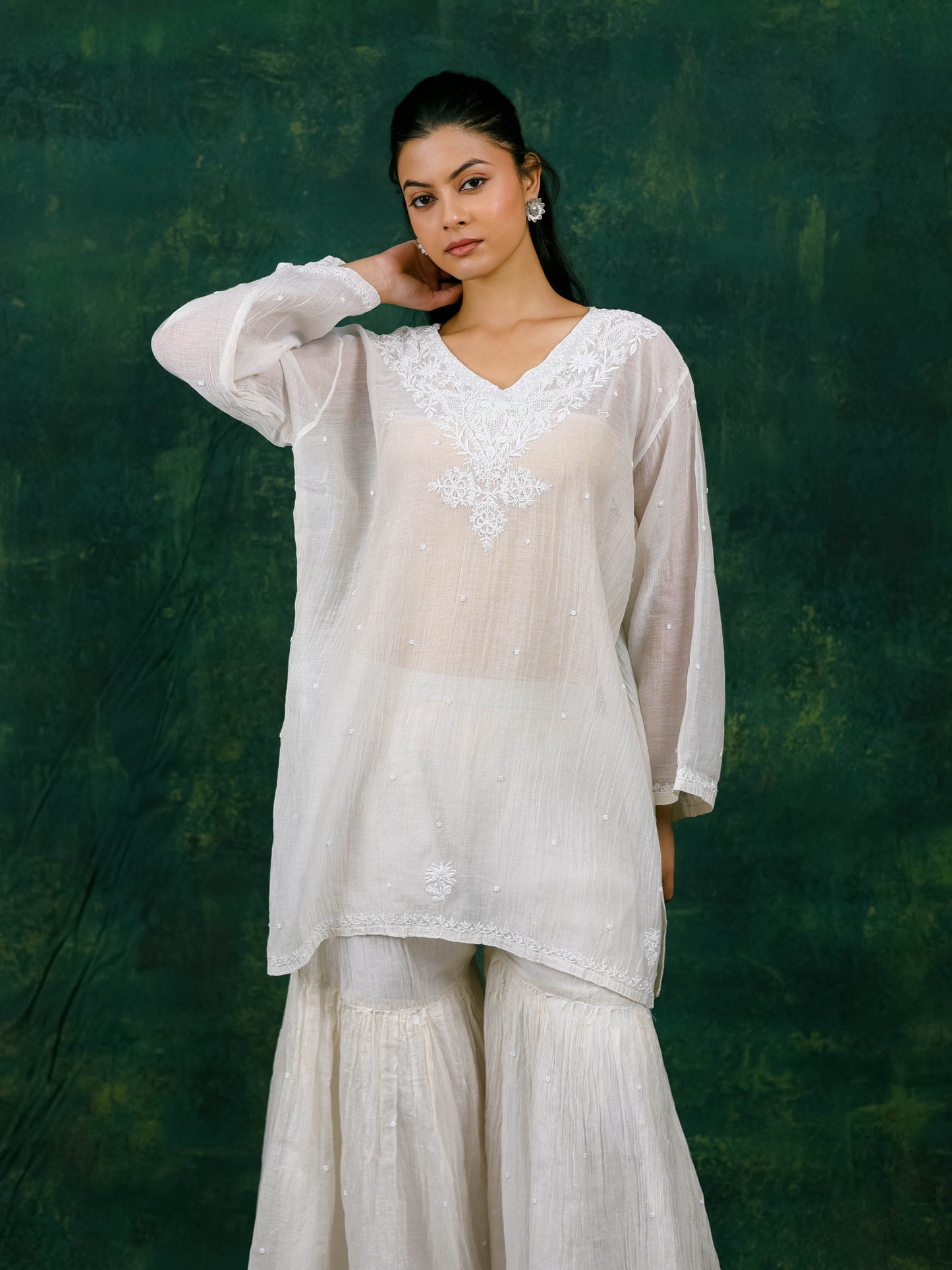 Mal Chanderi Chikankari Gharara