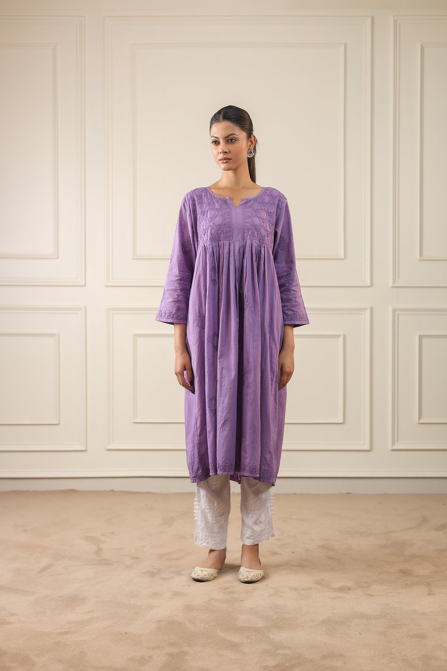 Cotton Anarkali Style Chikankari Kurti
