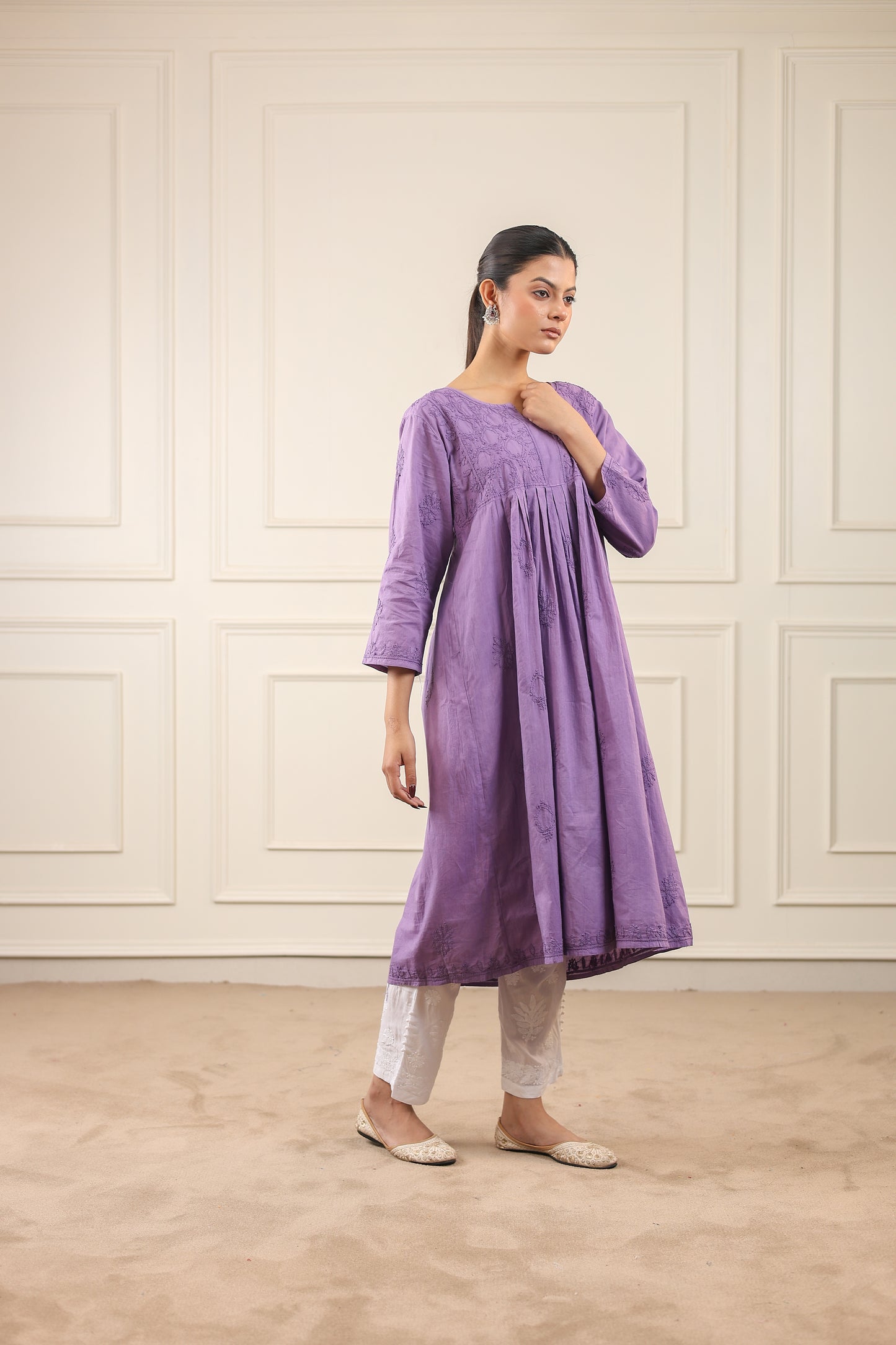 Cotton Anarkali Style Chikankari Kurti