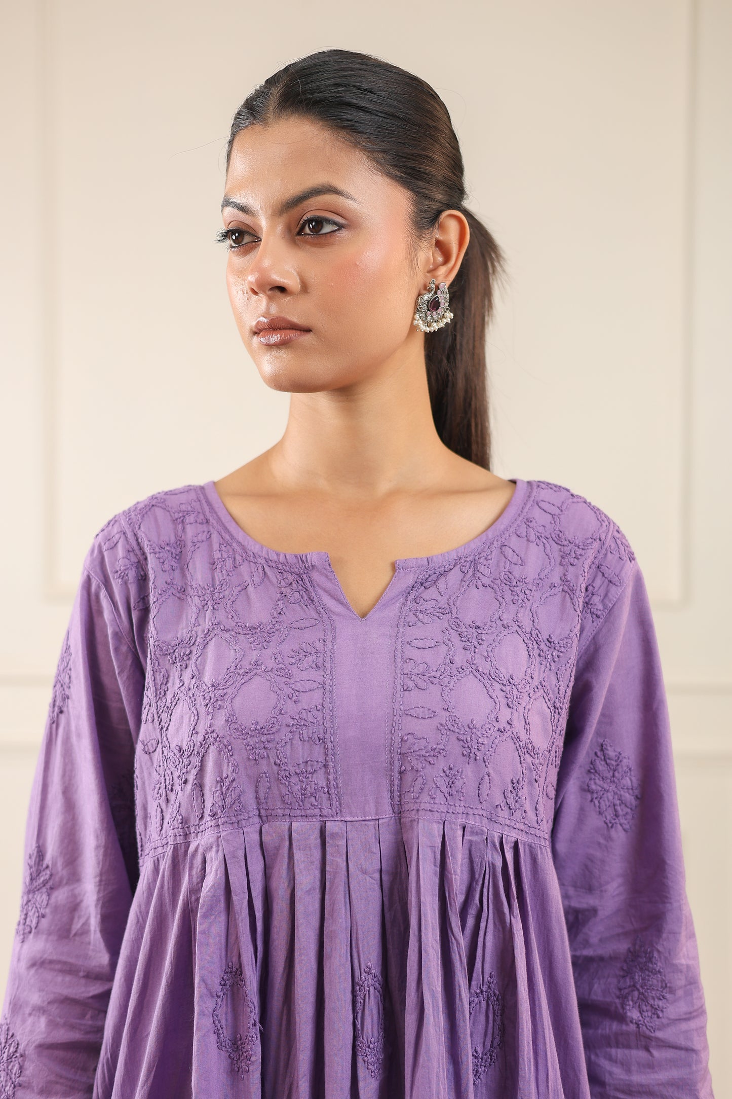 Cotton Anarkali Style Chikankari Kurti