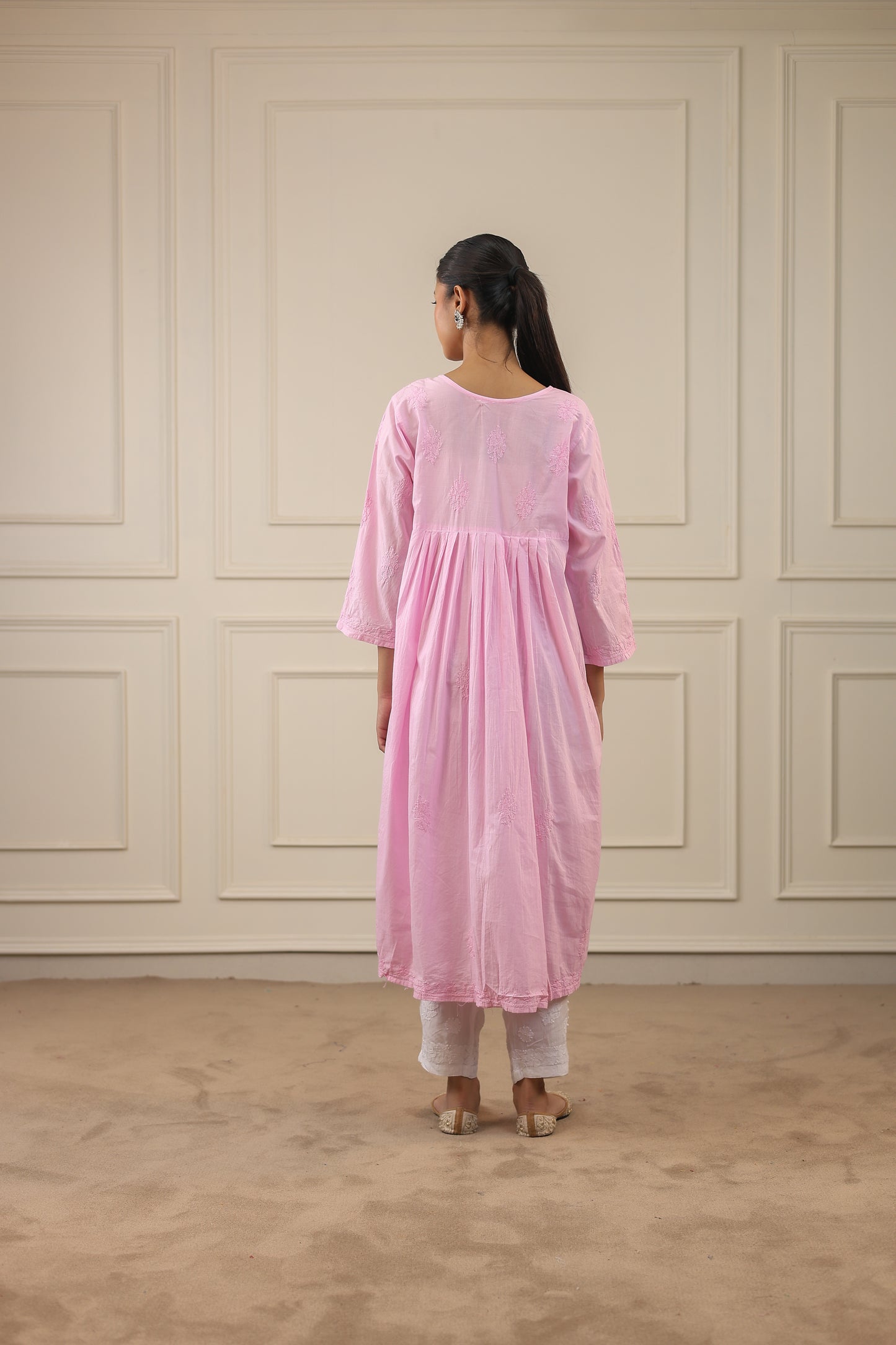 Cotton Anarkali Style Chikankari Kurti