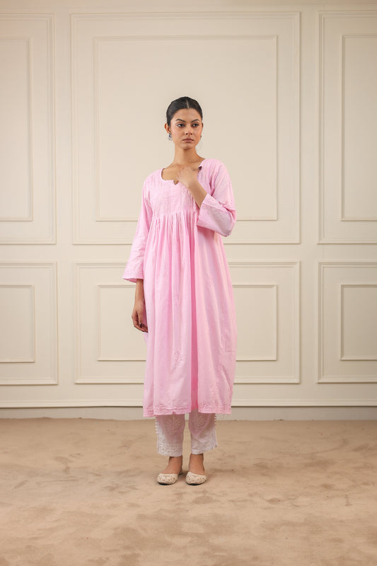 Cotton Anarkali Style Chikankari Kurti