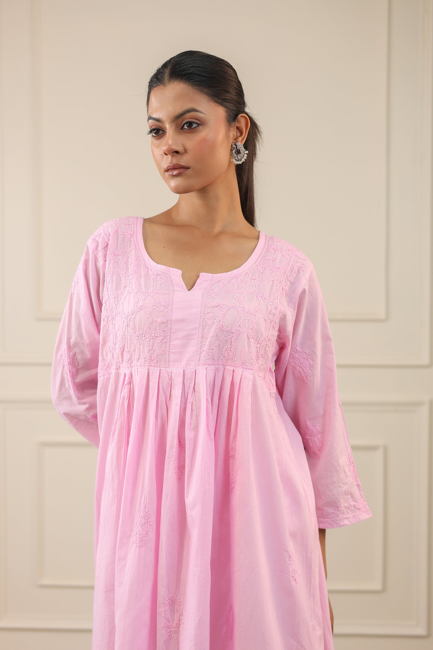 Cotton Anarkali Style Chikankari Kurti