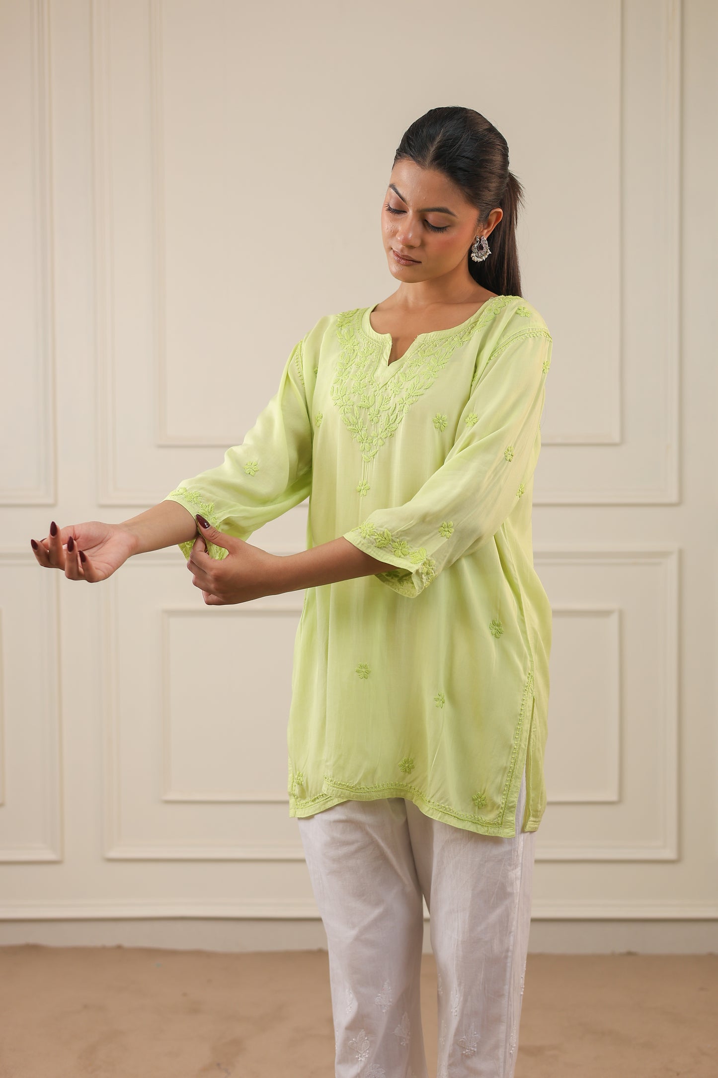 Modal Cotton Short Chikankari Kurti