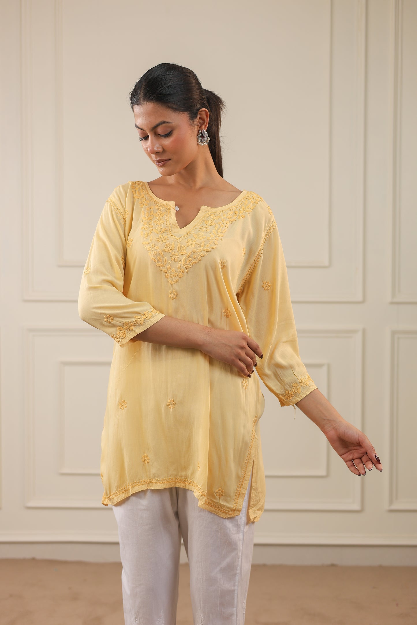 Modal Cotton Short Chikankari Kurti