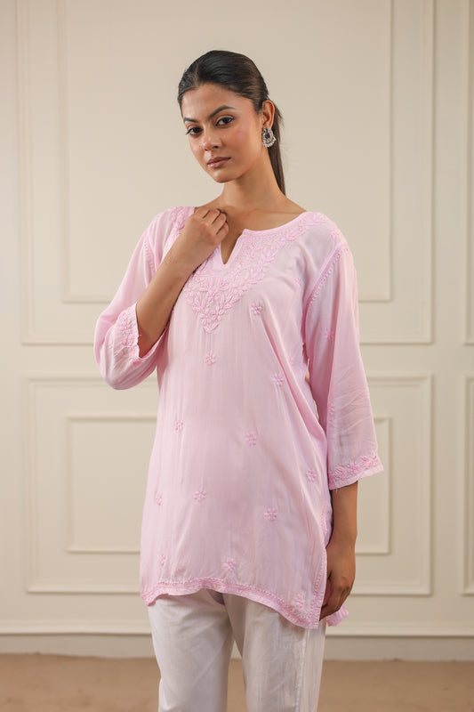 Modal Cotton Short Chikankari Kurti