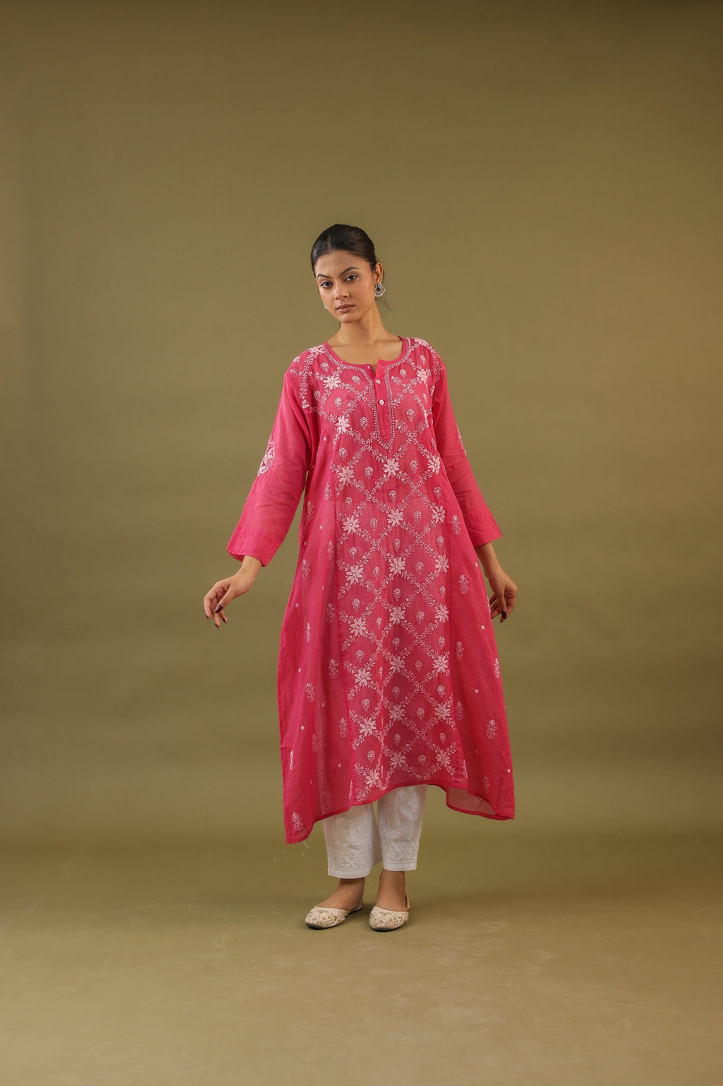 Kota doria A Line Chikankari Kurti