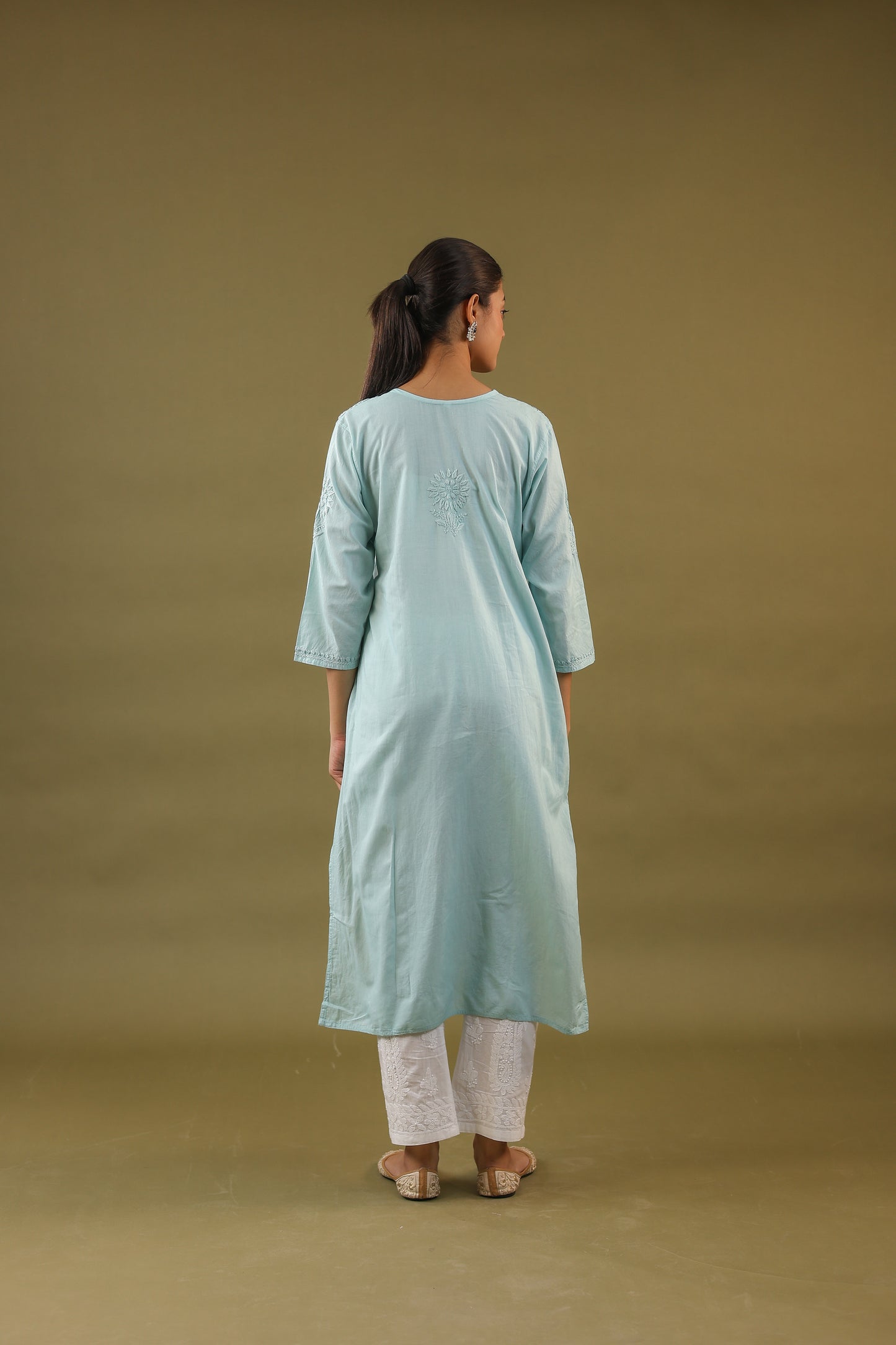 Cotton Long Chikankari Kurti