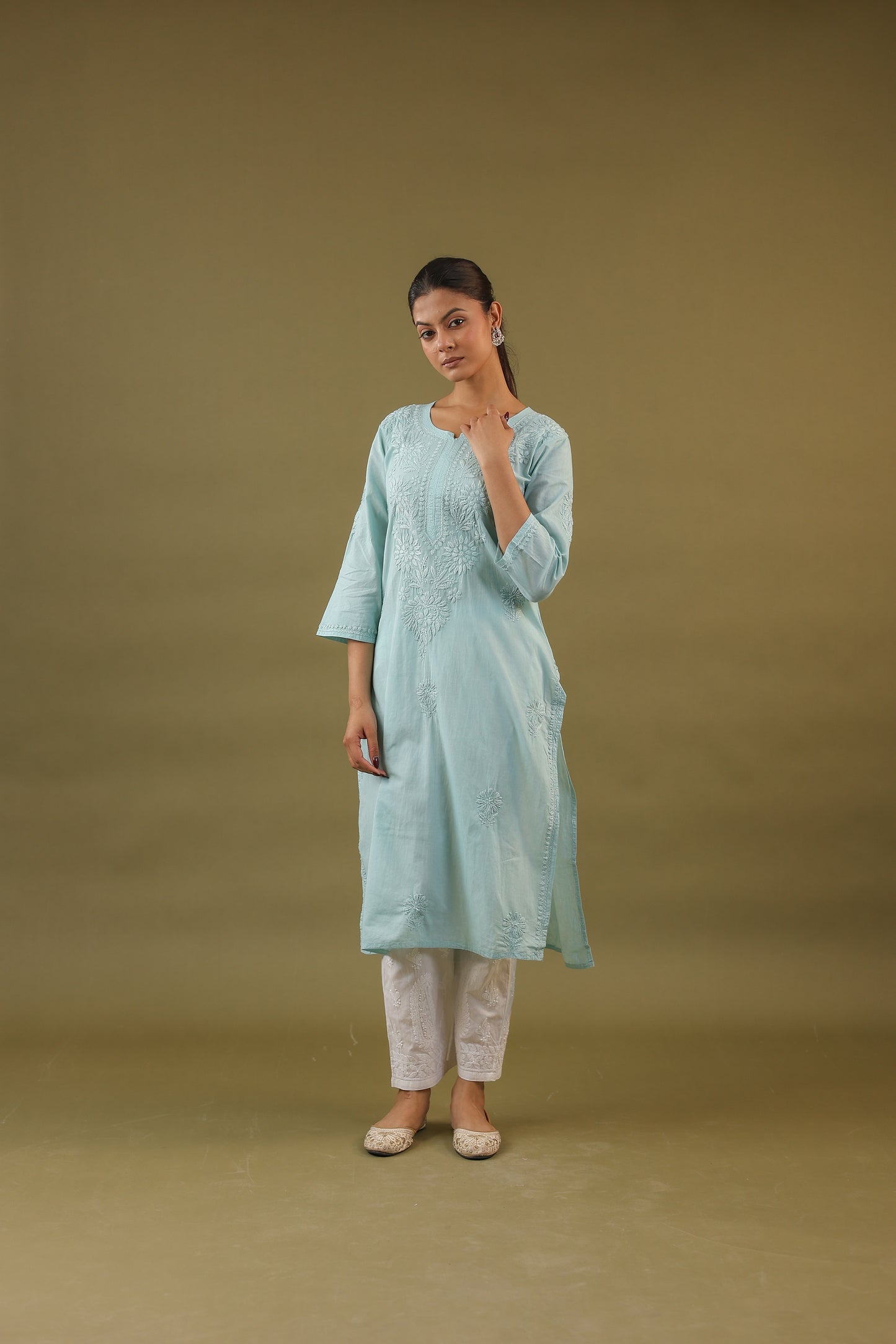 Cotton Long Chikankari Kurti