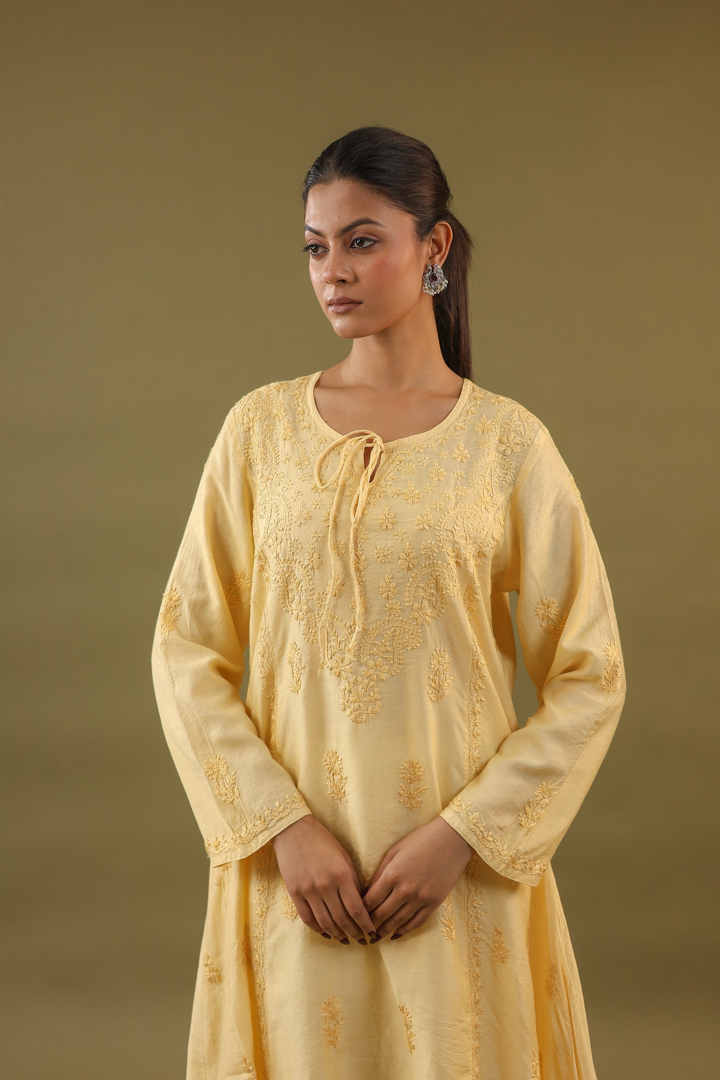 Chanderi A Line Chikankari Kurti