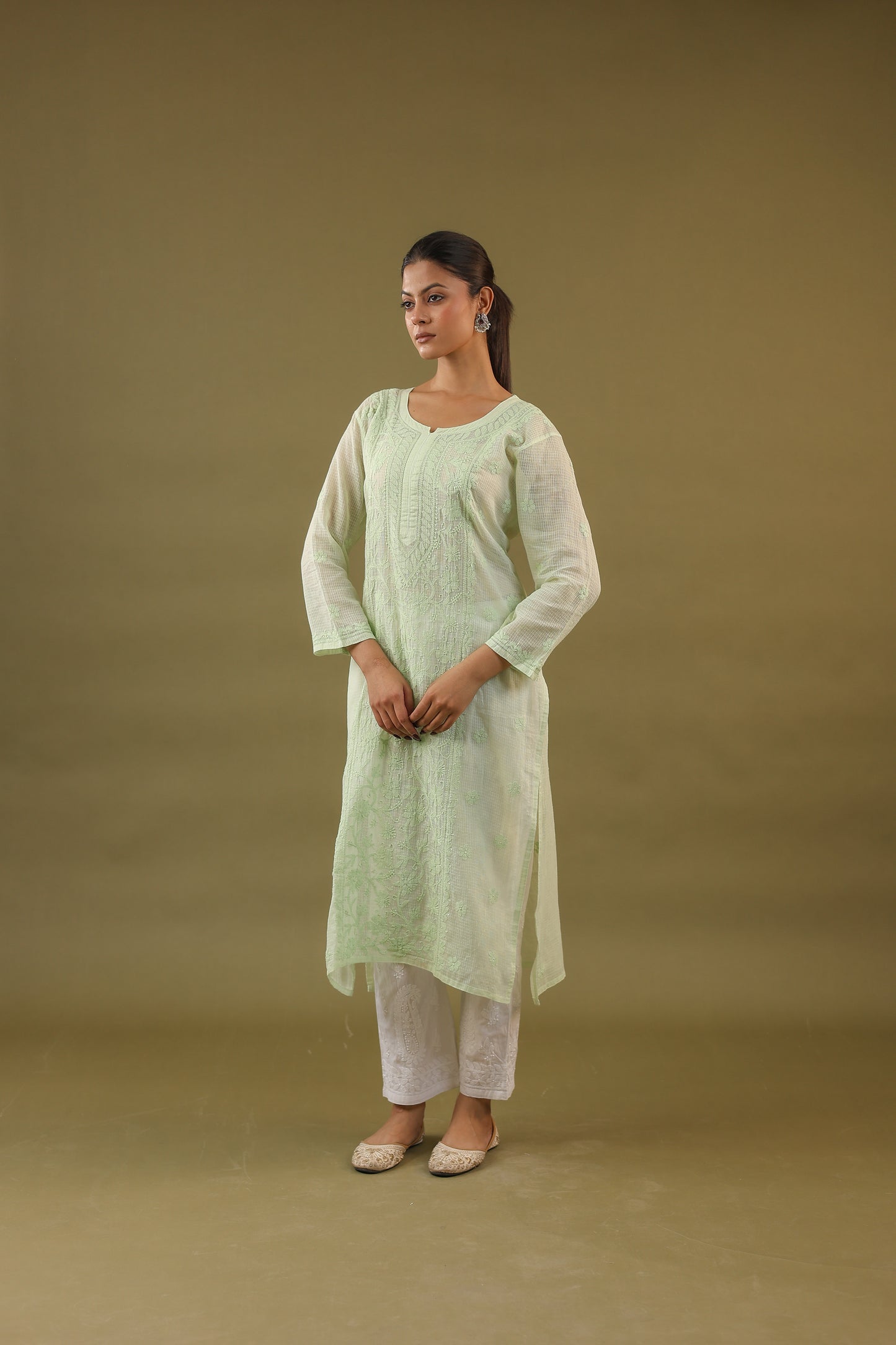 Kota Cotton Long Chikankari Kurti