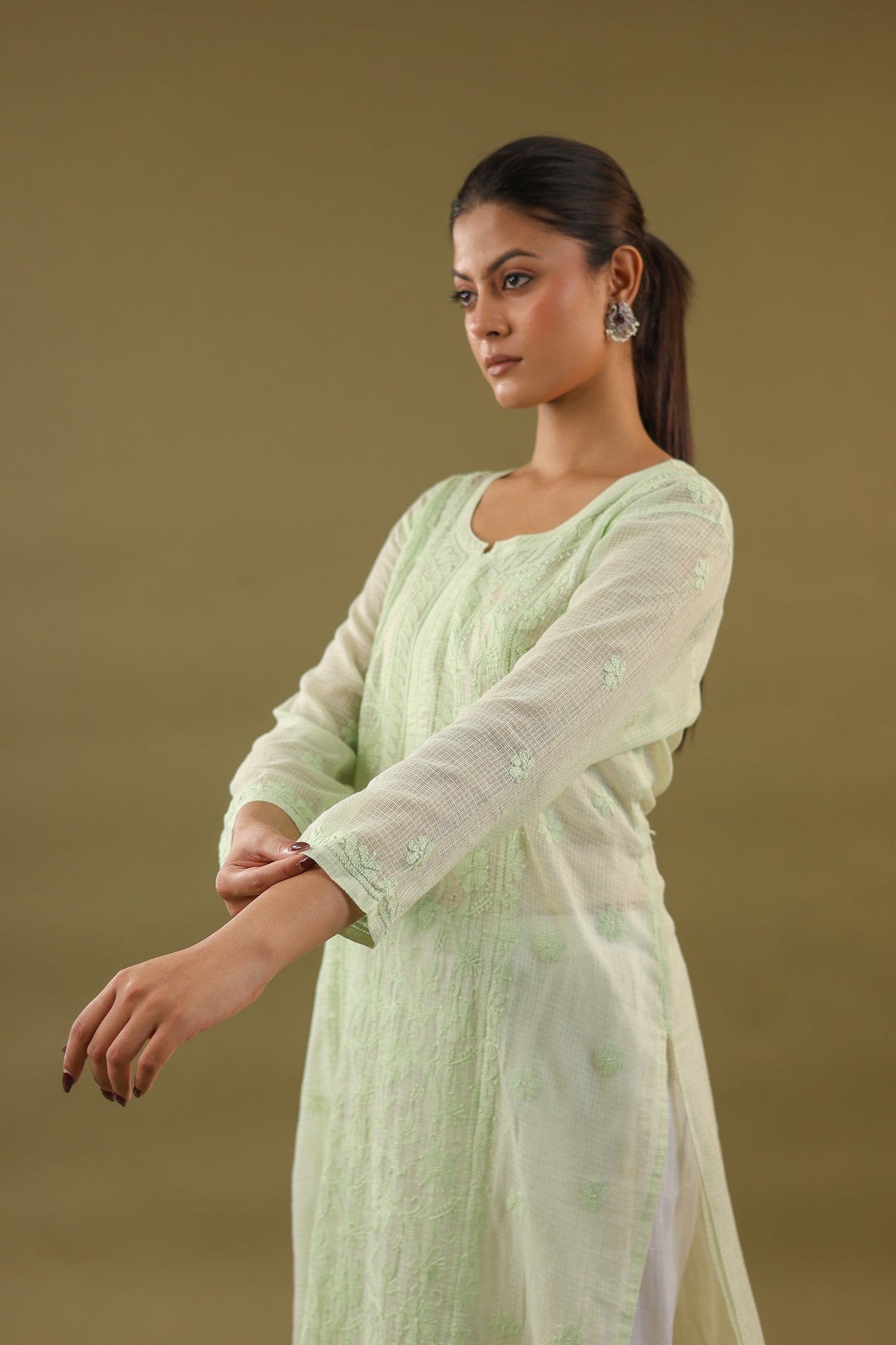 Kota Cotton Long Chikankari Kurti