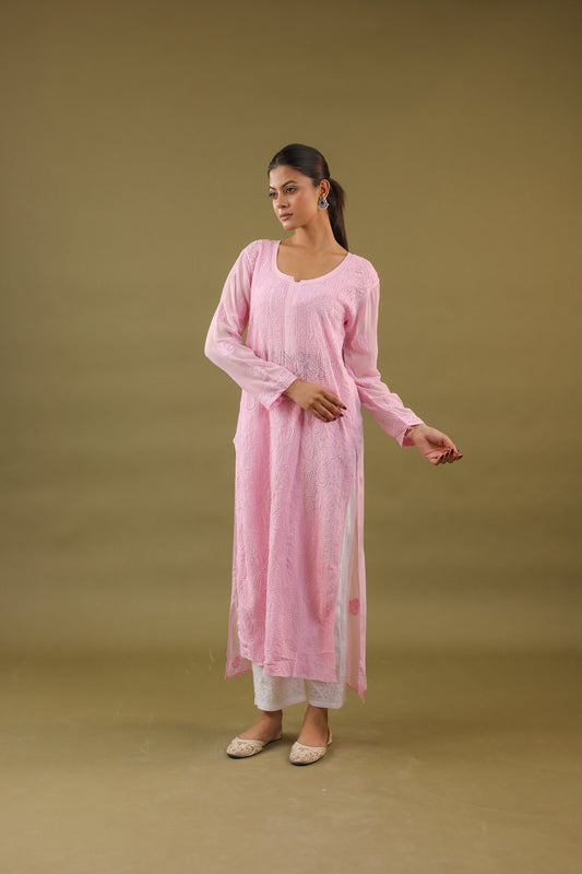 Georgette Long Chikankari Kurti