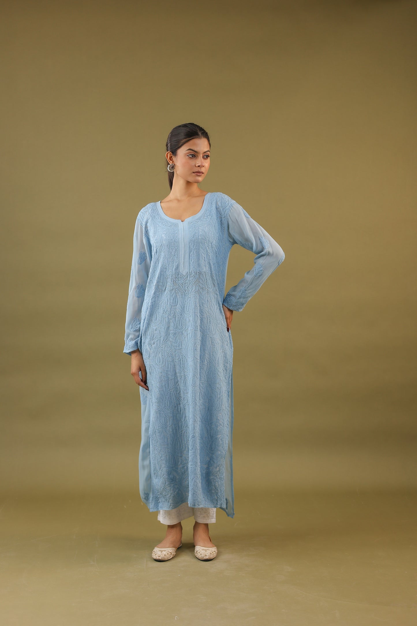 Pure Viscose Georgette Long Chikankari Kurti