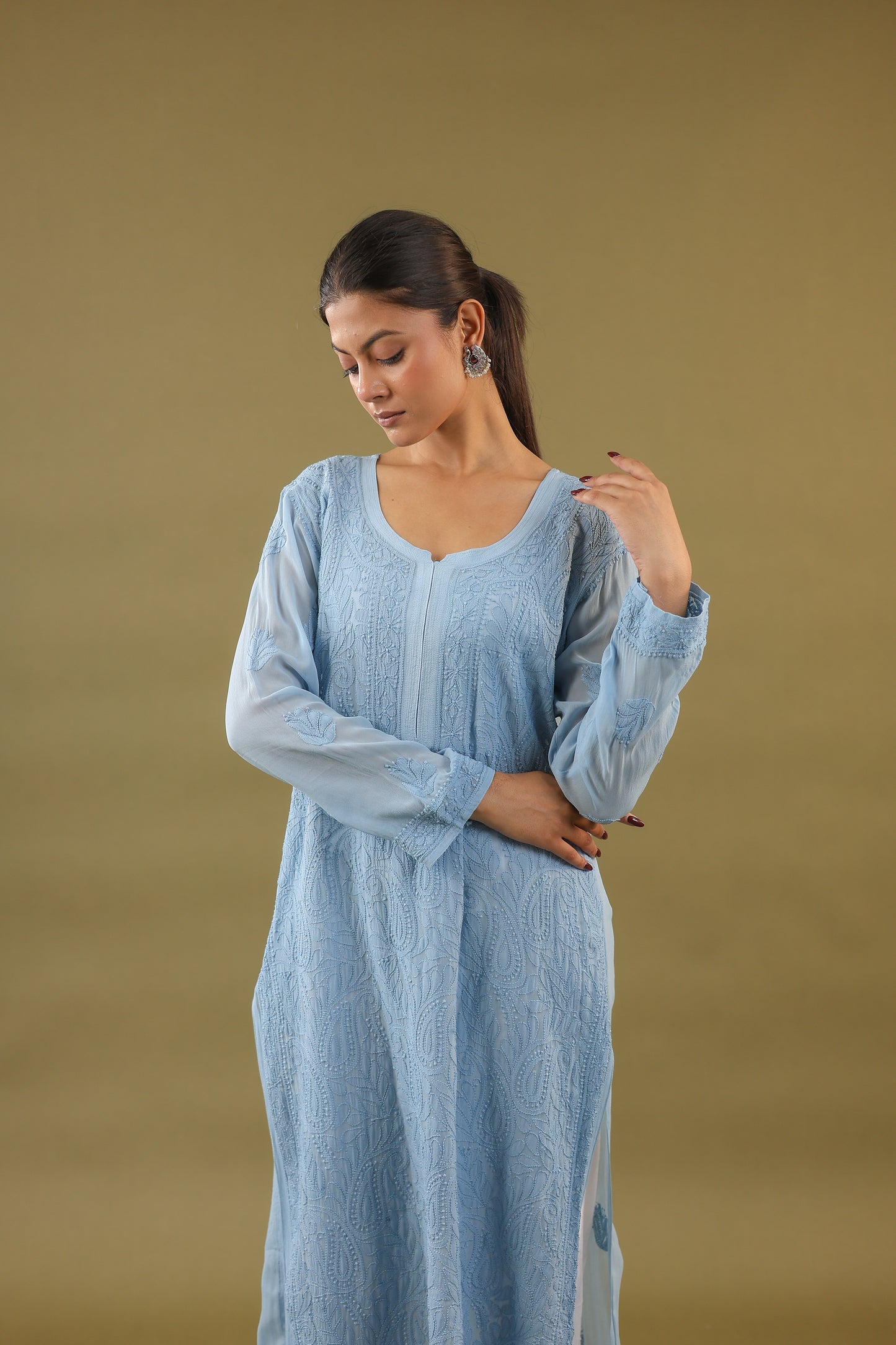Pure Viscose Georgette Long Chikankari Kurti
