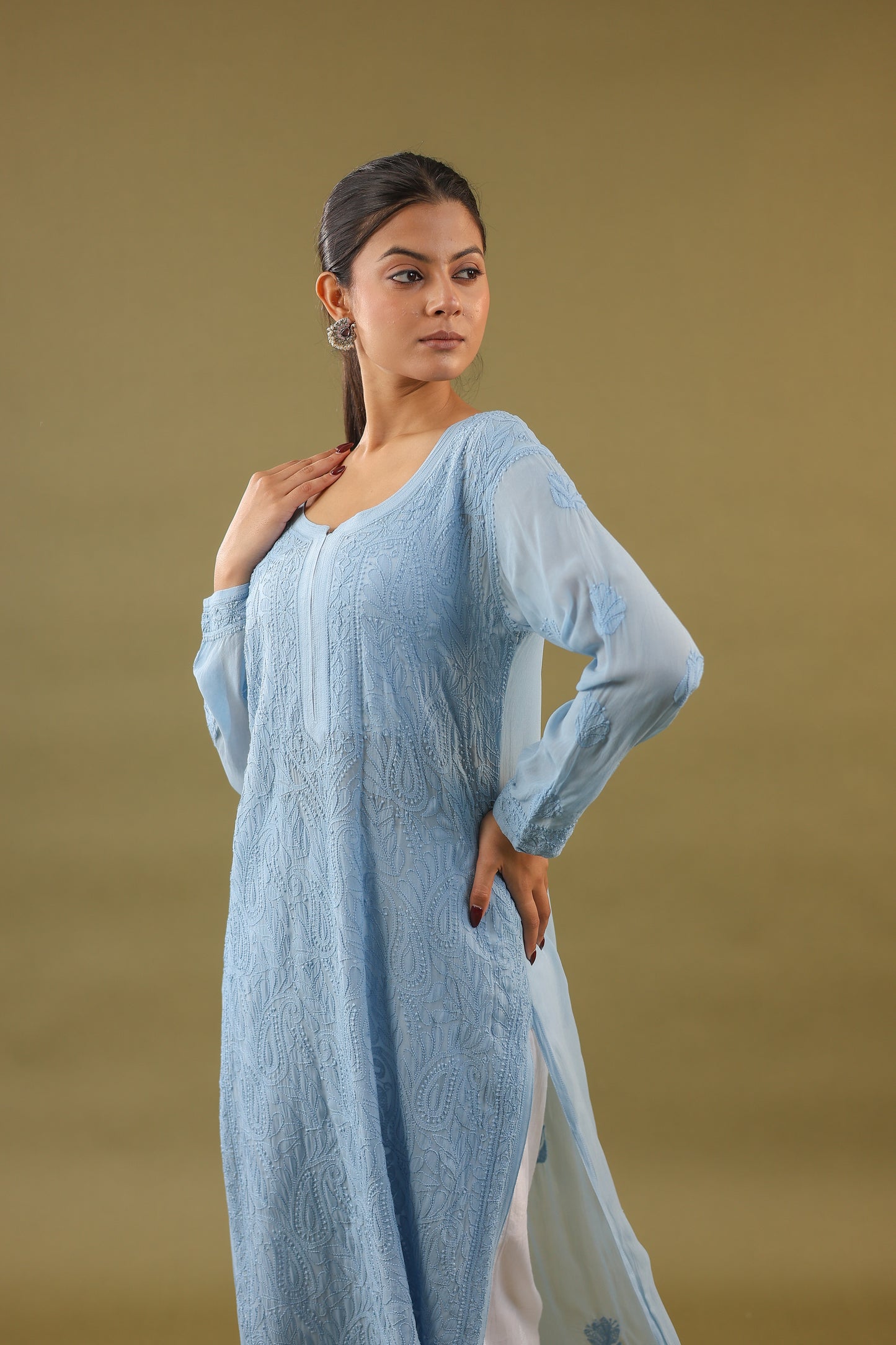 Pure Viscose Georgette Long Chikankari Kurti