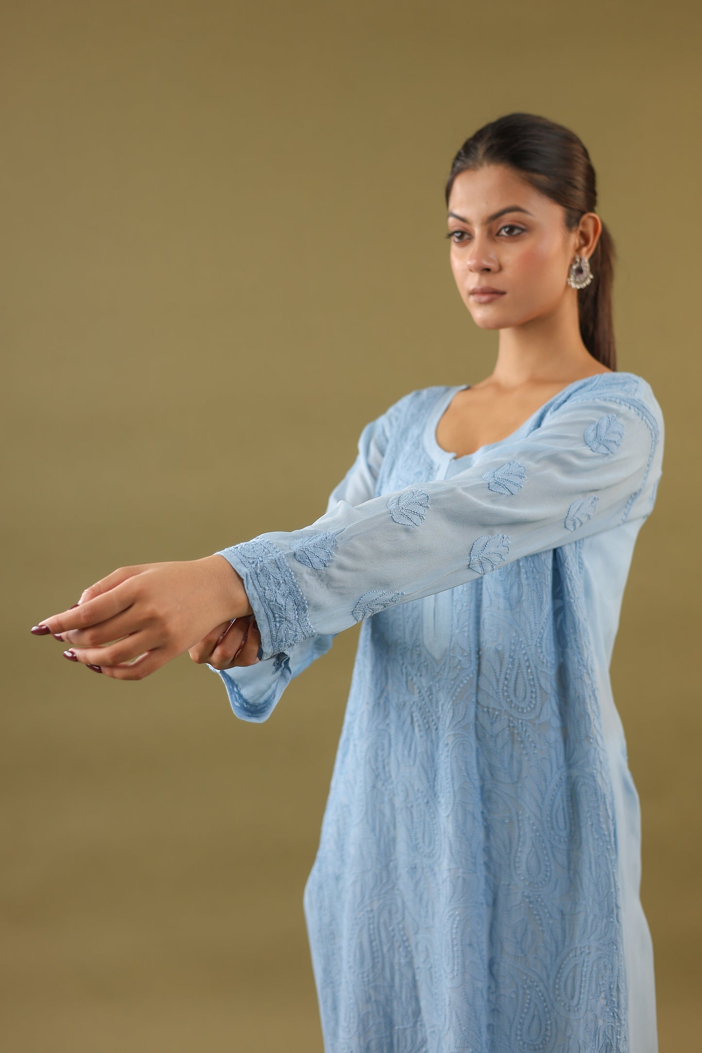 Pure Viscose Georgette Long Chikankari Kurti