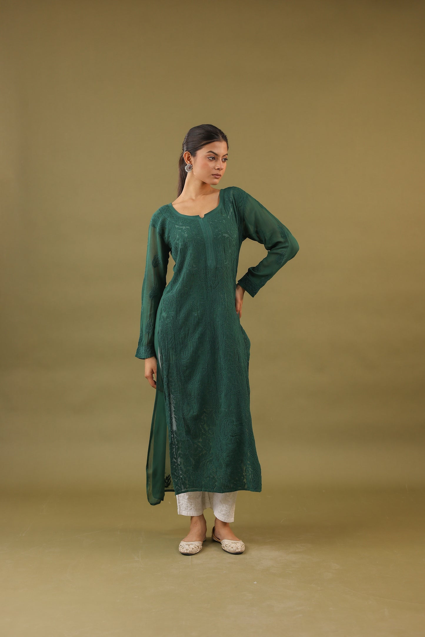 Georgette Long Chikankari Kurti
