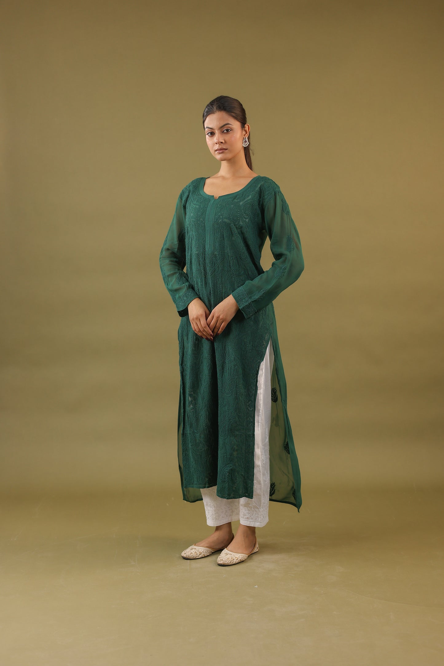 Georgette Long Chikankari Kurti