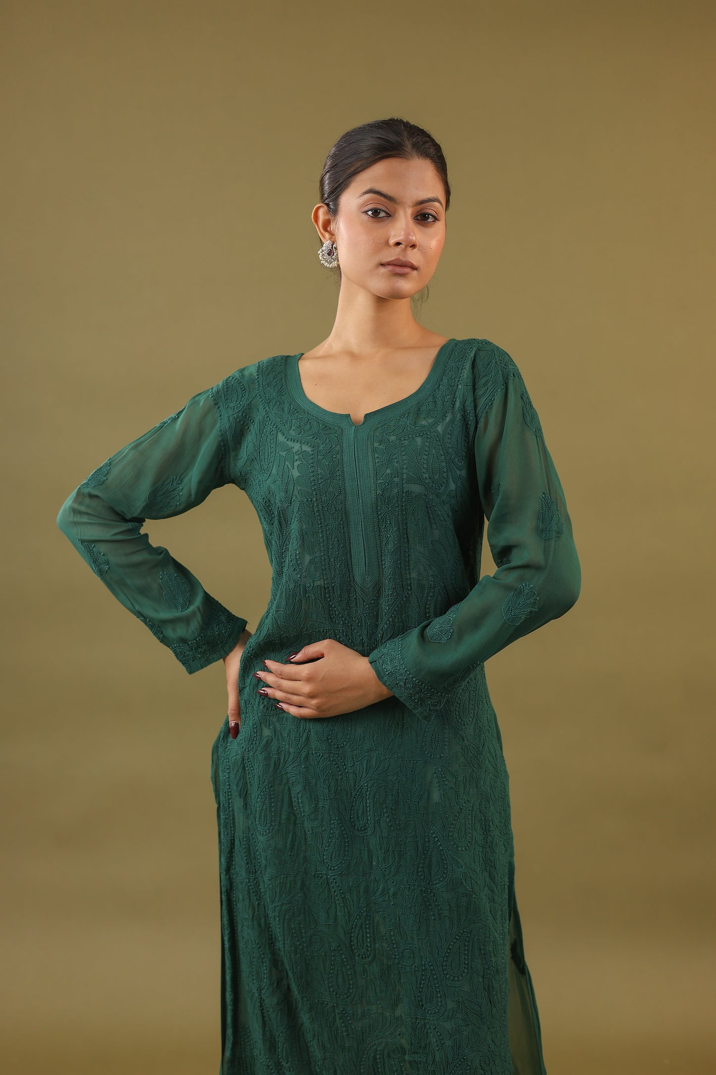 Georgette Long Chikankari Kurti