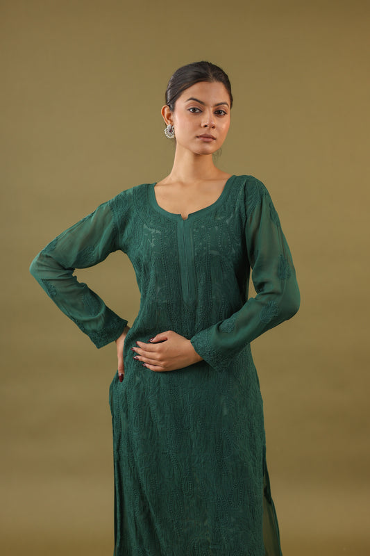 Georgette Long Chikankari Kurti