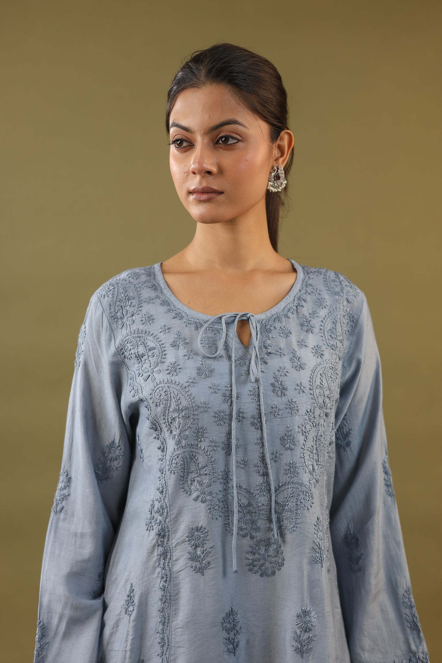 Chanderi A Line Chikankari Kurti