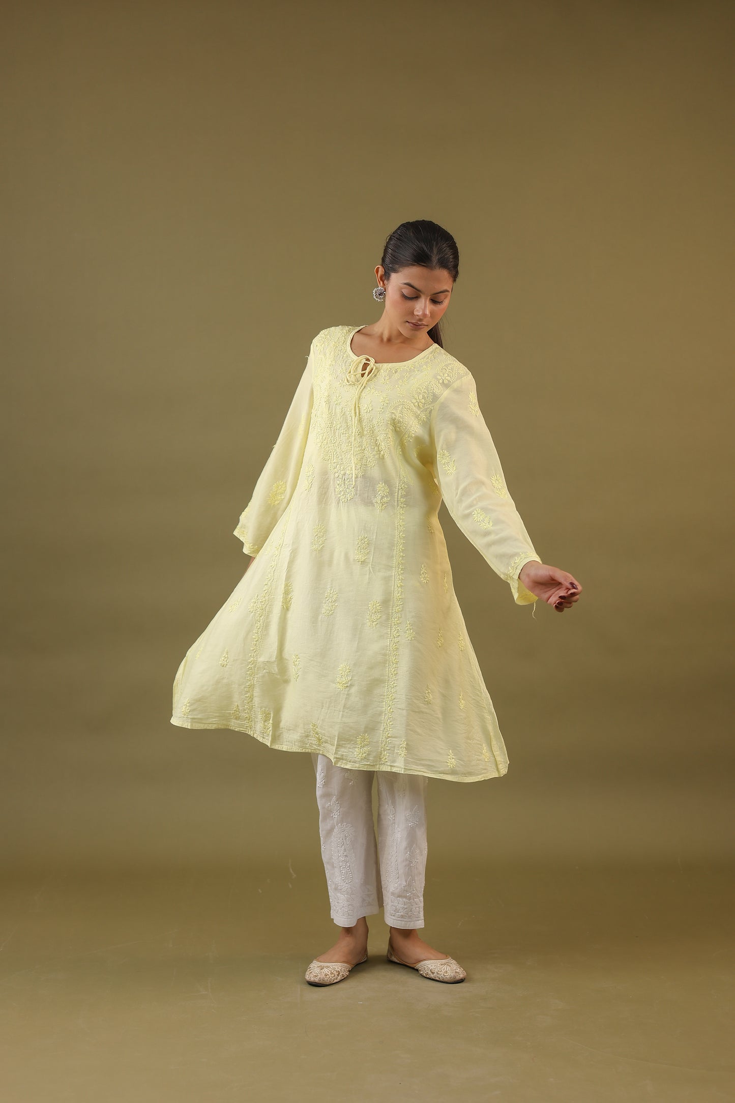Chanderi A Line Chikankari Kurti