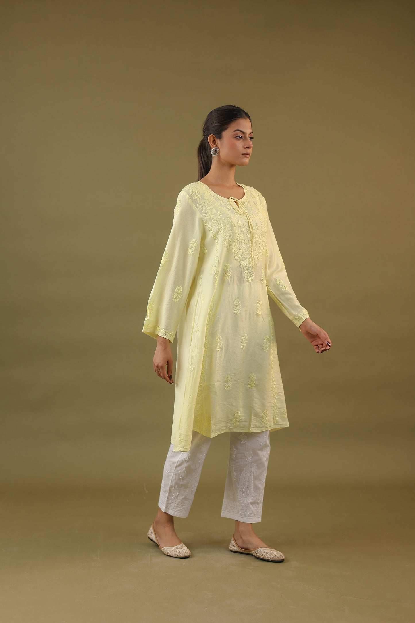 Chanderi A Line Chikankari Kurti
