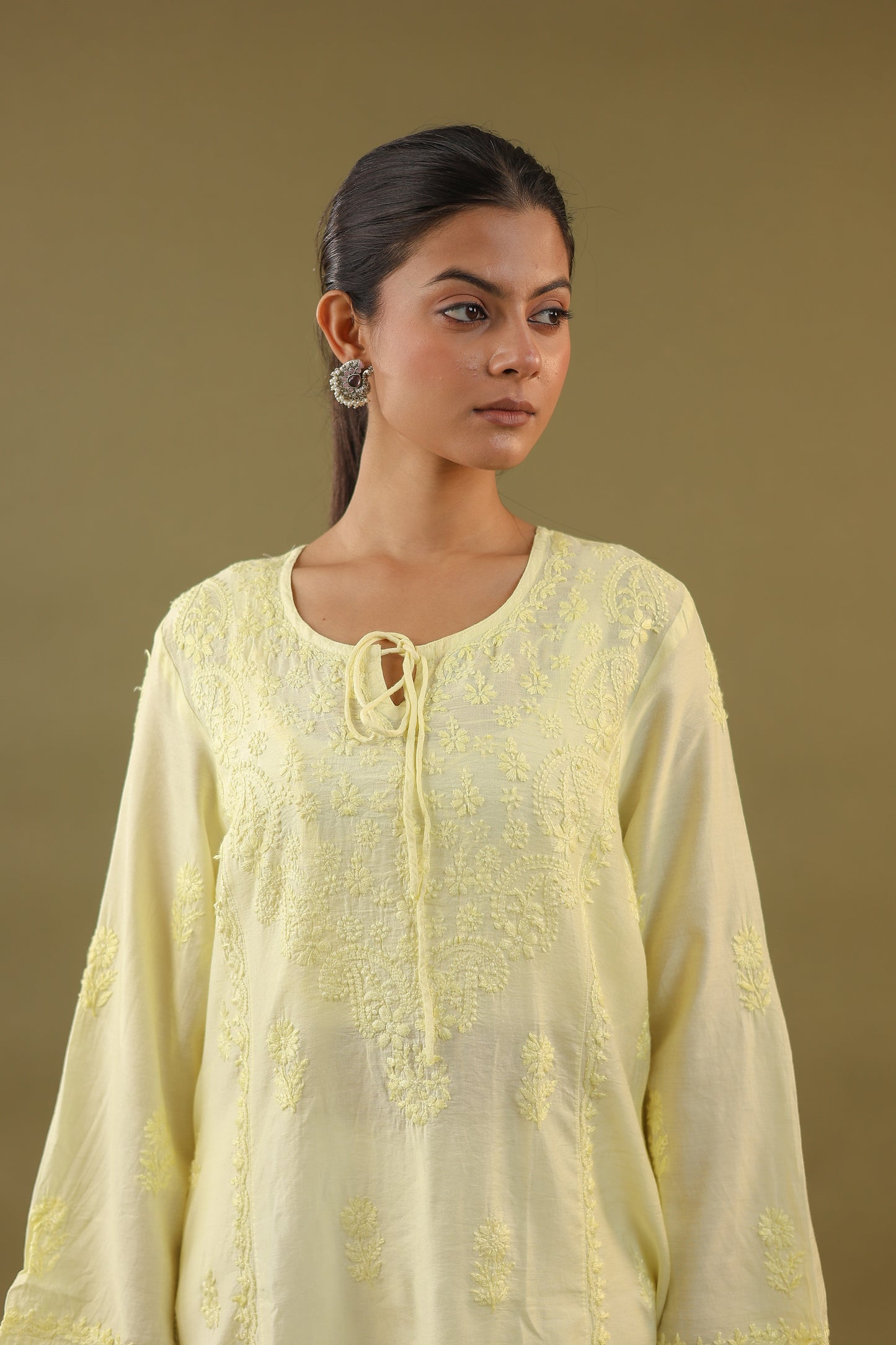 Chanderi A Line Chikankari Kurti