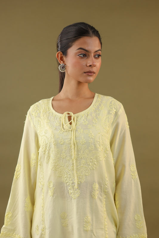 Chanderi A Line Chikankari Kurti
