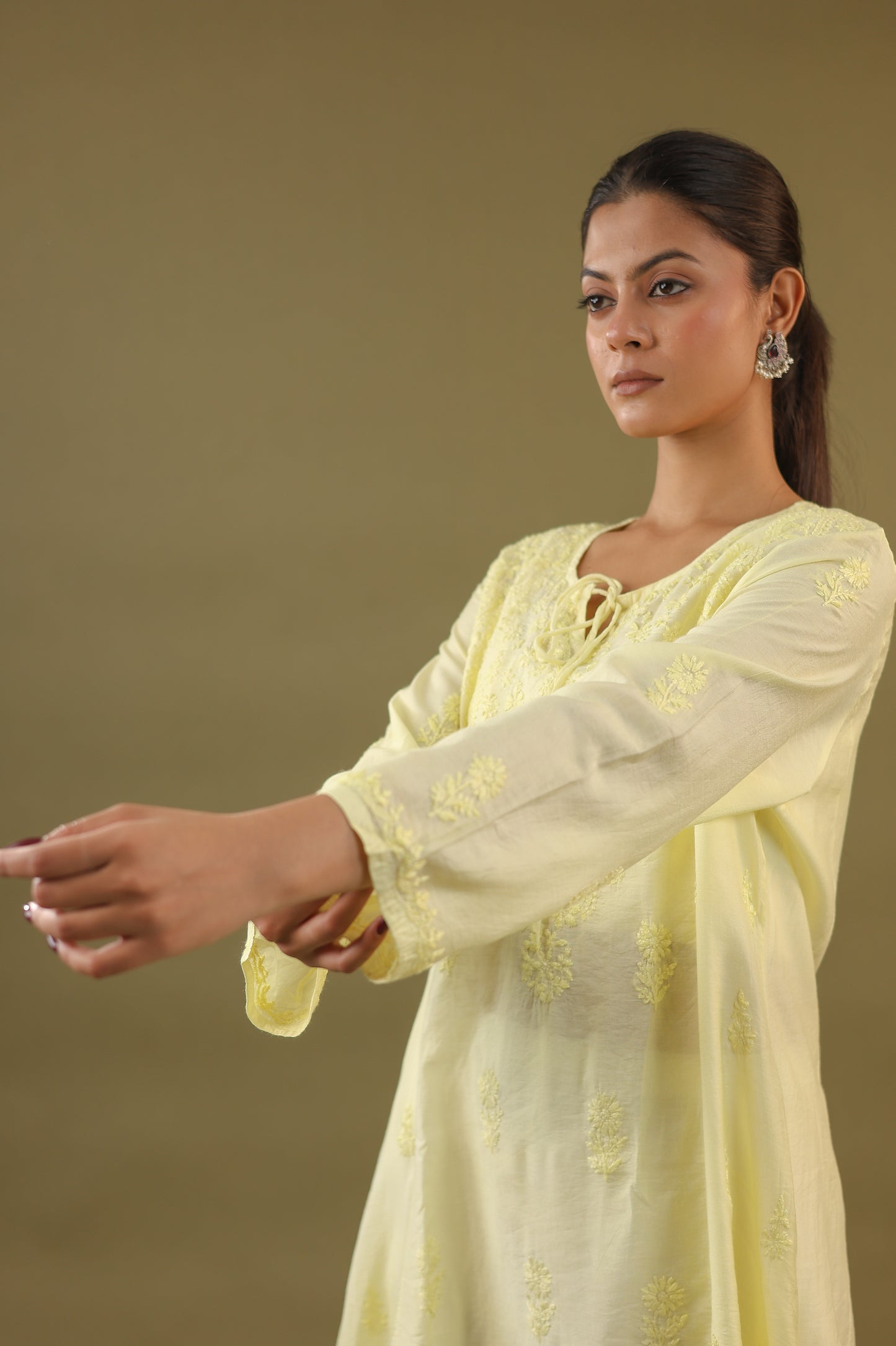 Chanderi A Line Chikankari Kurti