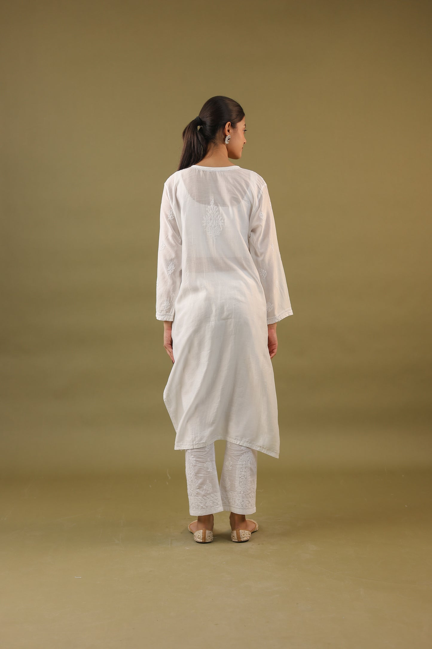 Chanderi Cotton Long Chikankari Kurti