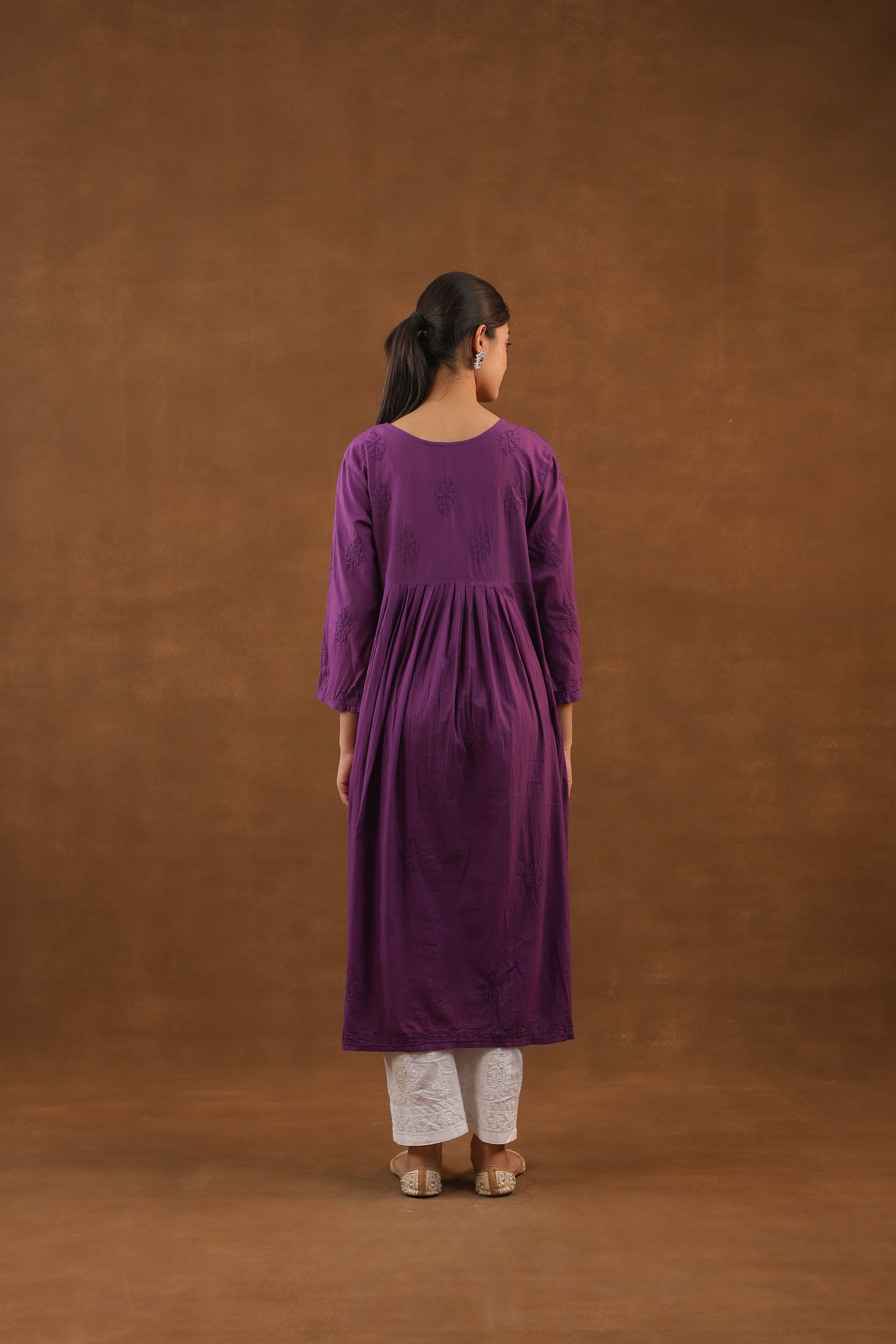 Cotton Anarkali Style Chikankari Kurti