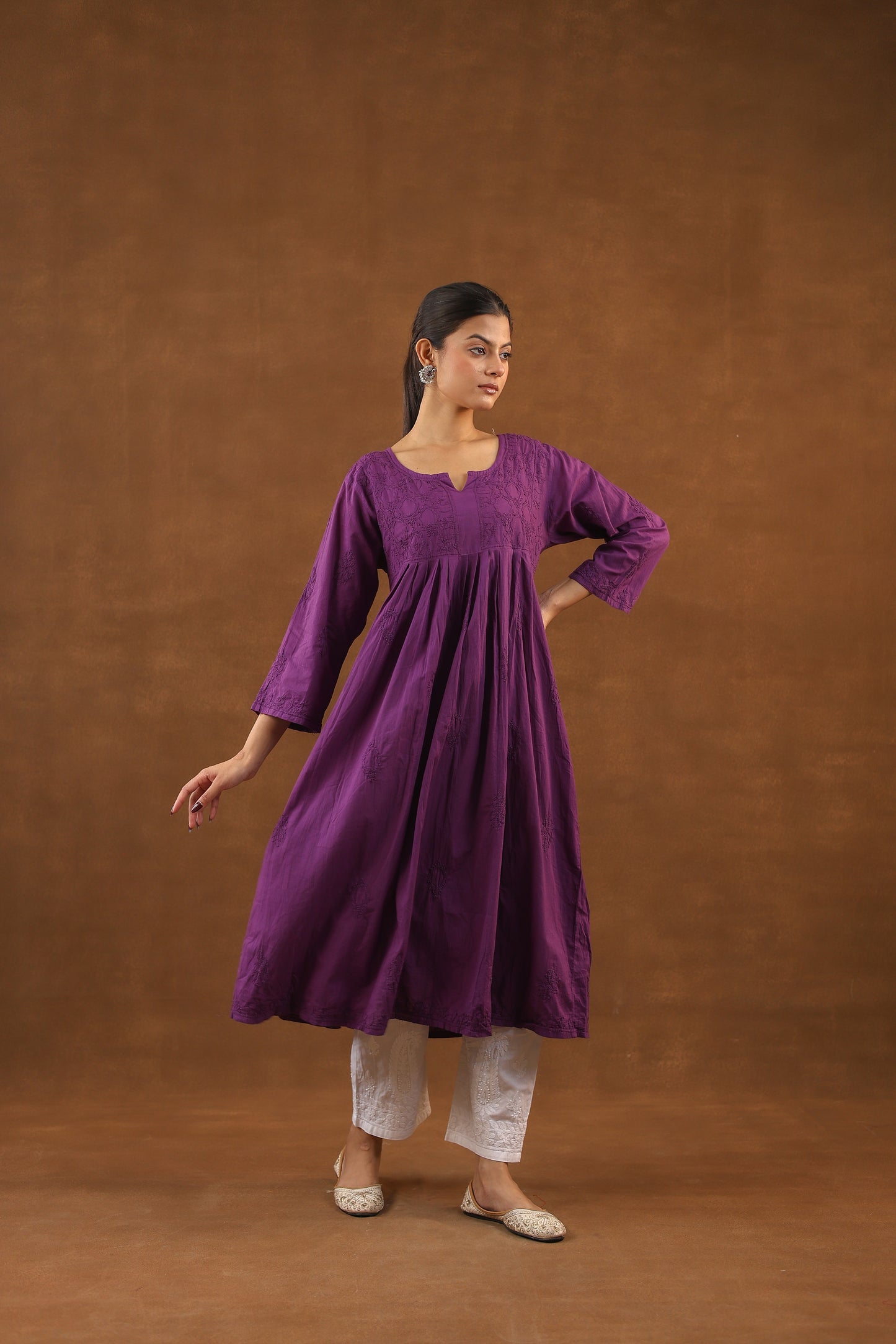 Cotton Anarkali Style Chikankari Kurti