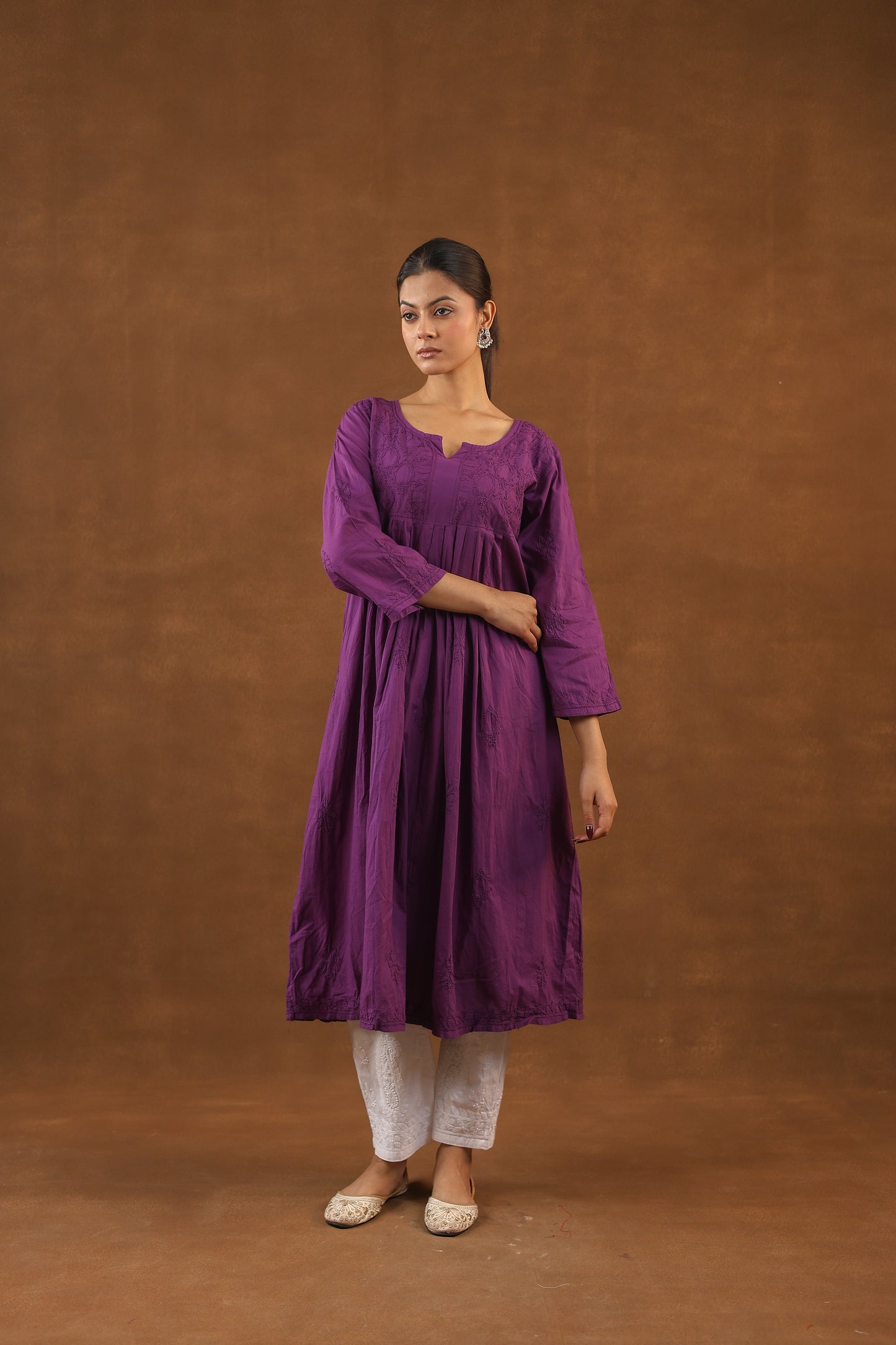Cotton Anarkali Style Chikankari Kurti