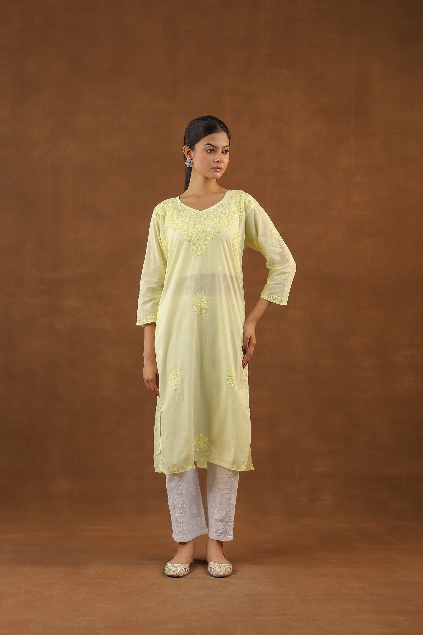 Cotton Long Chikankari Kurti