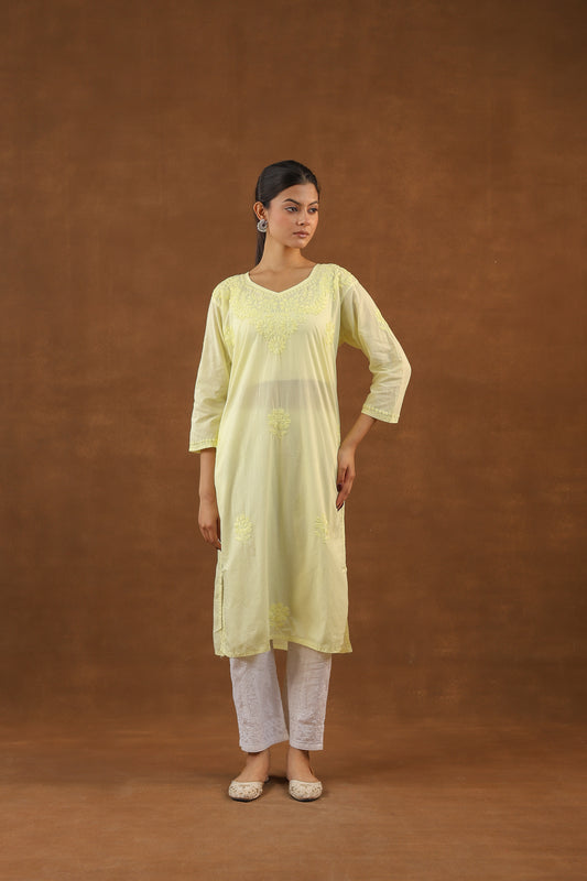 Cotton Long Chikankari Kurti