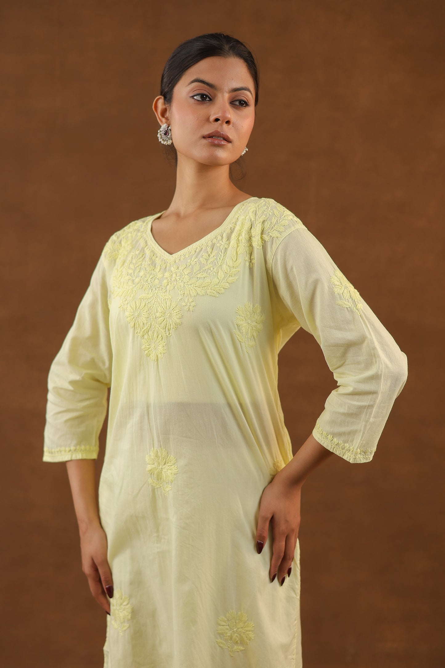 Cotton Long Chikankari Kurti