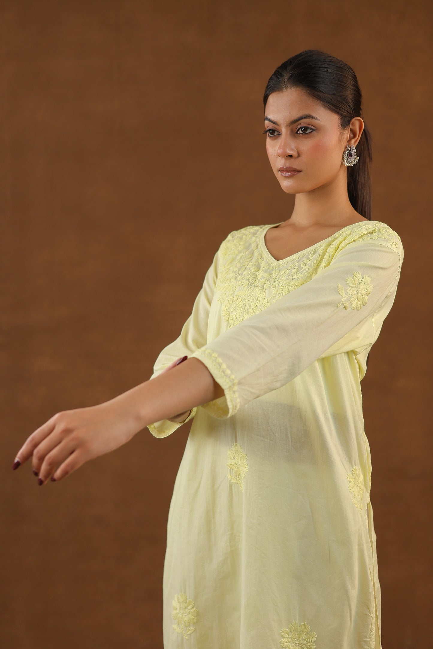 Cotton Long Chikankari Kurti